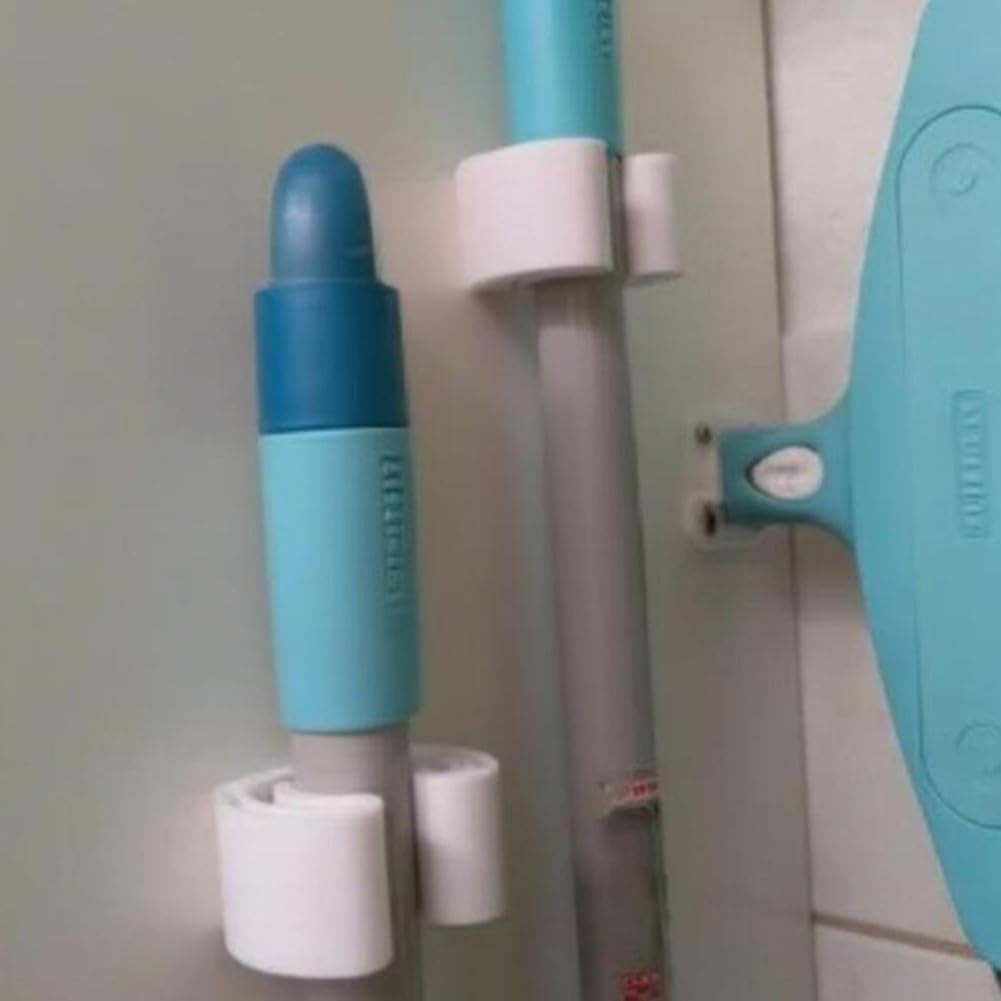 Lot De 3 Supports Muraux Pour Balai Et Serpillère - Gain De Place - Organiseur De Rangement Pour Cuisine, Salle De Bain, Garage, Jardin - Cintre En Plastique Bleu Et Blanc (bleu)