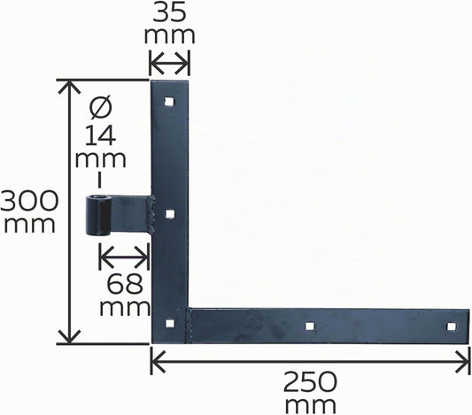Alberts 306342 Angle Hinge | Straight End Or Carp Tail For Top Or Bottom | Black Lacquered | Hinge Ø 14 Mm | 250 X 300 X 35 Mm