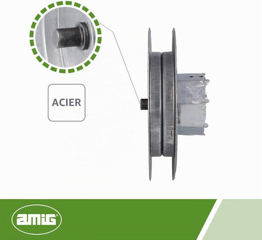 Amig - Poulie à Disque Métallique En Acier Zingué Pour Axes De Volets Roulants, Pour Rubans De 22 Mm, Tubes De 57 Mm Et Axe Frisé De Ø61 Mm, Diamètre Ø180 Mm, Argenté