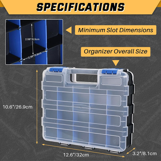 DASBET Boîte De Rangement à Outils Double Face à 34 Compartiments Avec Couvercle Transparent Pour Vis, écrous, Petites Pièces