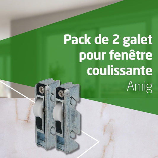 Amig - Roulement Fenêtre Coulissante | Lot De 2 Unités | Taille 79 X 21 Mm | Boîtier Métallique Réglable | Roulement à Aiguilles | Conçu Pour Les Fenêtres Coulissantes | Zamak Zincé