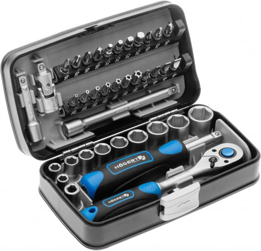 HÖGERT HT1R478 Mallette à Outils Remplie Avec 18 Prises Et Accessoires