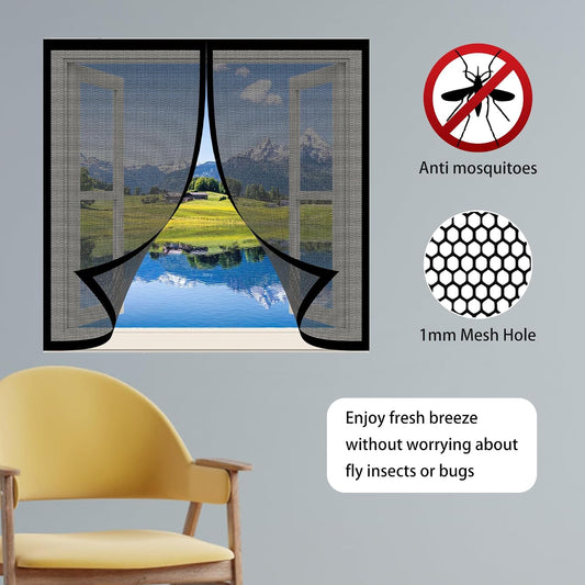 Mosquito Net Window 81 X 133 Cm No Drilling Automatic Closure Easy To Install Automatic Closing For All Types Of Windows, Black