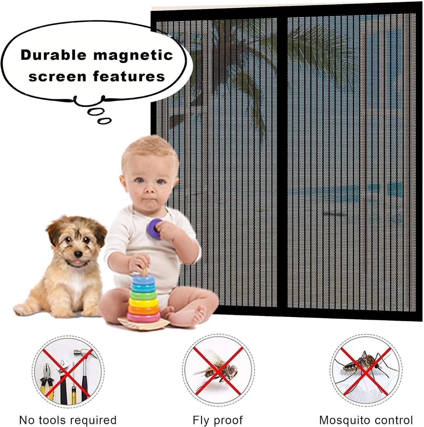 Magnetic Mosquito Net 92 X 79 Cm Easy To Install Without Drilling For Hallways, Living Room, Kitchen, Bay Window, White
