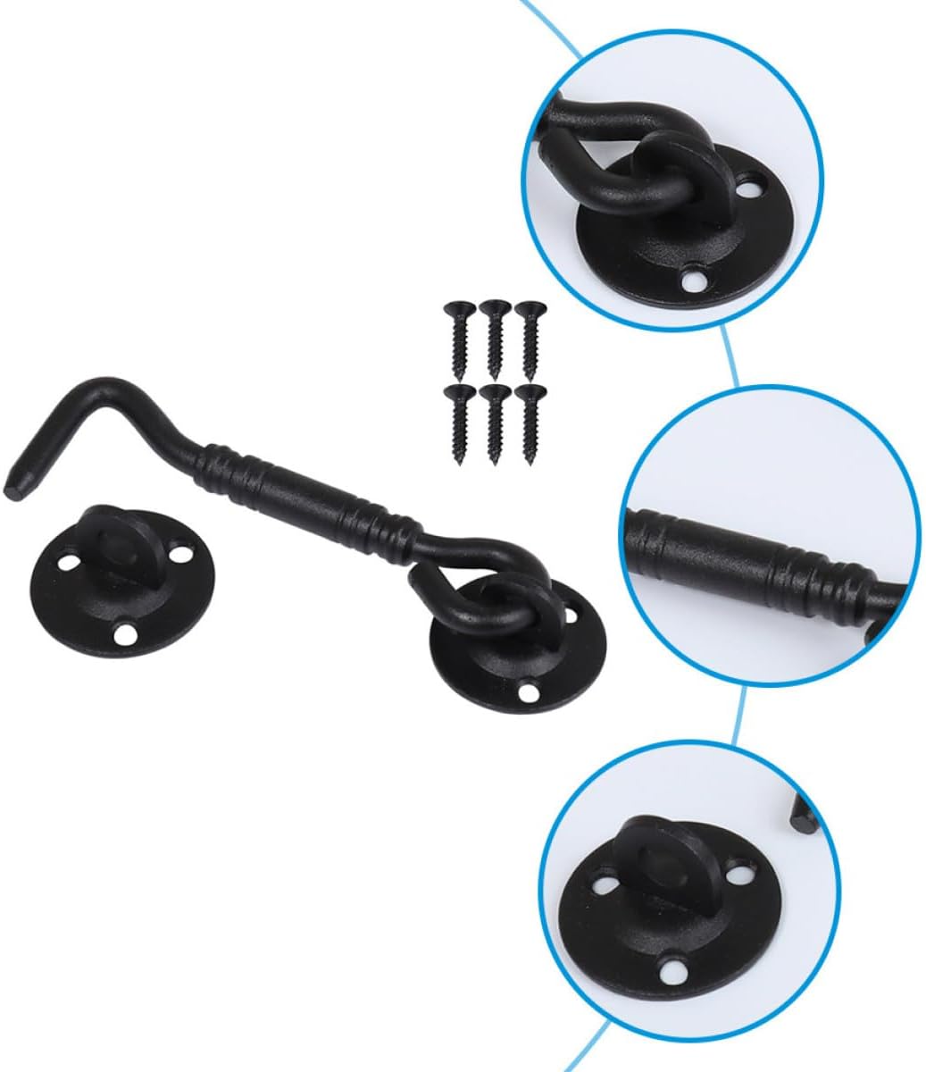  OUNONA Loquet à Crochet En Acier Inoxydable Mat Noir Serrure De Sécurité Pour Porte De Grange Et Fenêtre Verrouillage Solide Pour Portail Coulissant Quincaillerie De Fenêtre