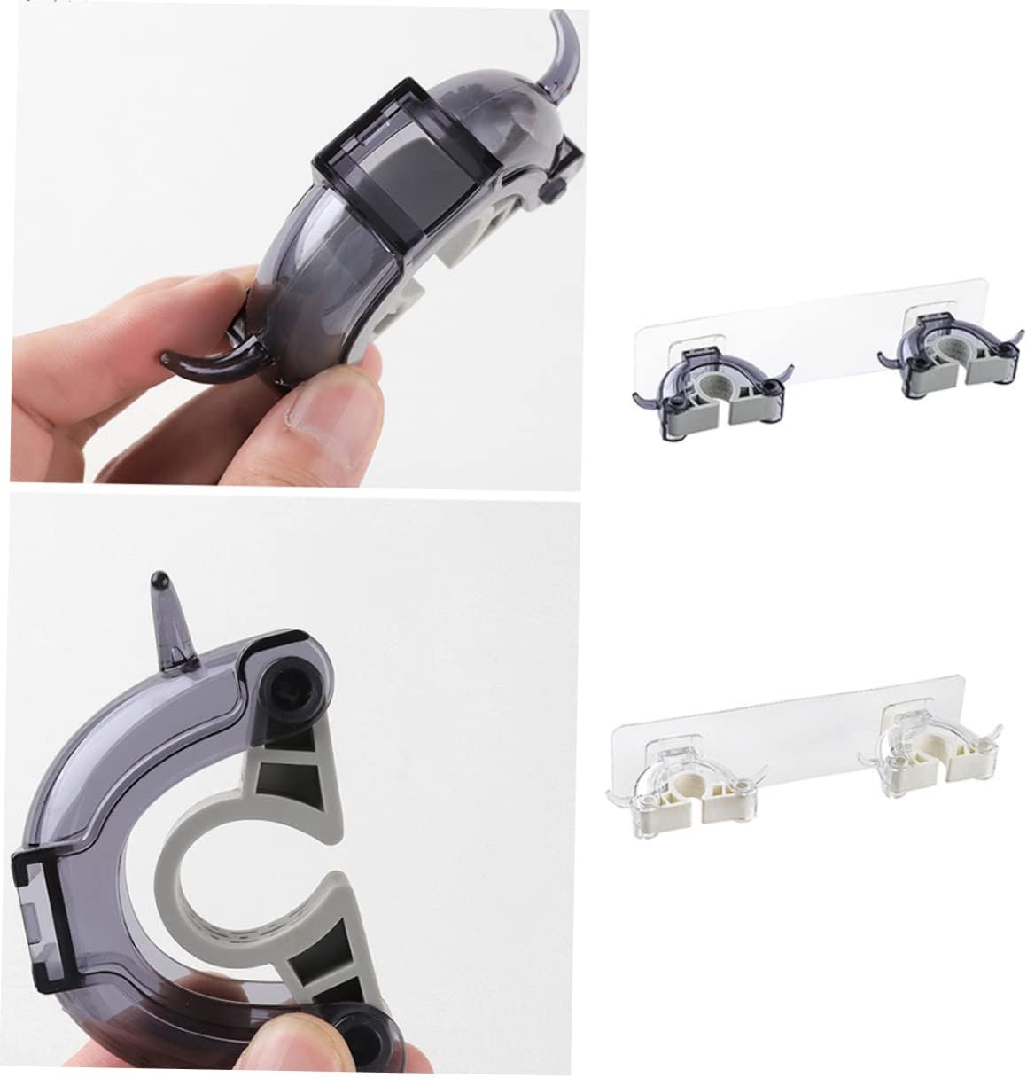  Ciieeo 3pièces Support De Balai Mural Multifonction Noir De Rangement Sans Perçage Pour Maison Cuisine Et Salle De Bain Organisateur De Nettoyage Avec Double Clip