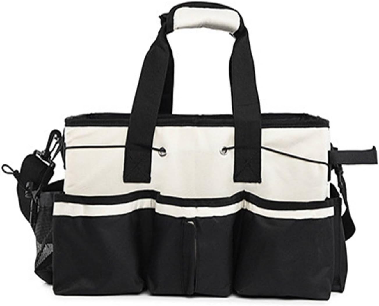  Qianly Sac Fourre-tout à Outils Multi-Poches Multifonctionnel Sacoche à Outils Portable Avec Bandoulière Compartiments Réglables Pour Voiture, Garage, Jardin, Blanc, Ns-214