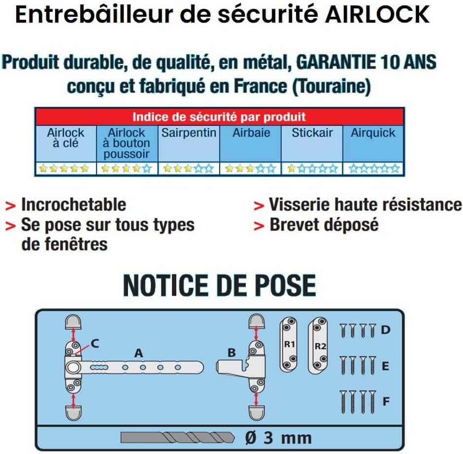  AIRLOCK With Push Button Nickel - Window Restrictor - SOCONA Ref. L4