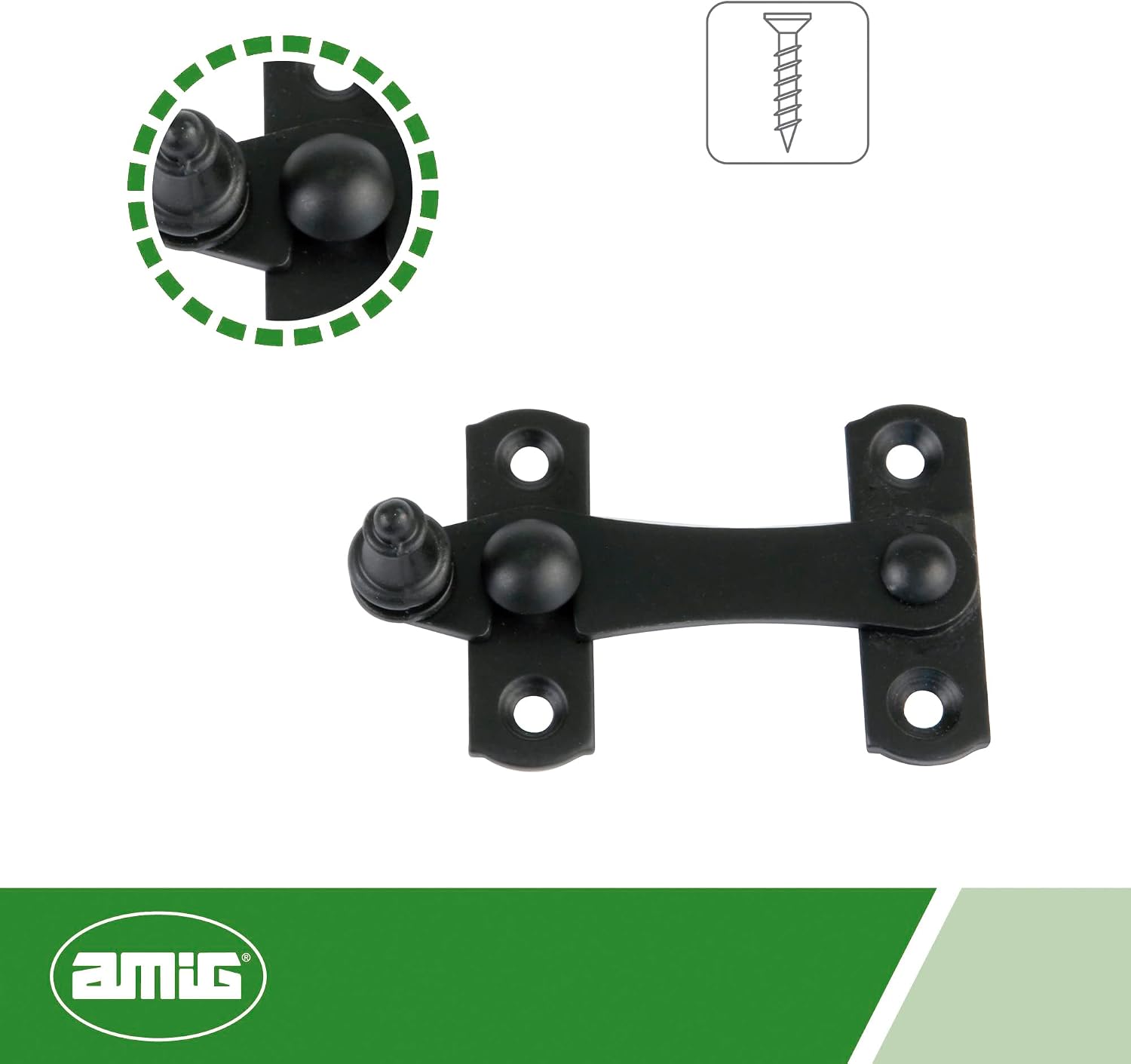  Amig - Black Knocker For Shutters With Reverse Attachment Mod. 3-75 X 46 Mm - Anti-shock And Breakage Safety Lock For Windows - Made Of Steel - With Screws