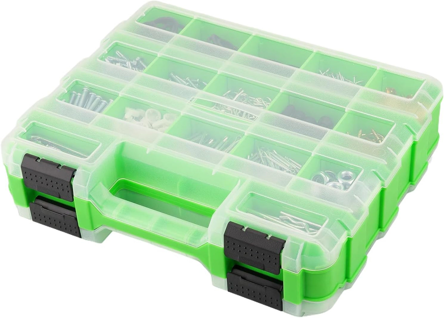  Boîte à Outils Portable – Mallette De Rangement Double Face à 34 Compartiments, Support Pour Forets Et écrous De Boulons Avec Couvercle Transparent, Organiseur En Plastique Dur Avec Fermeture Sécurisé