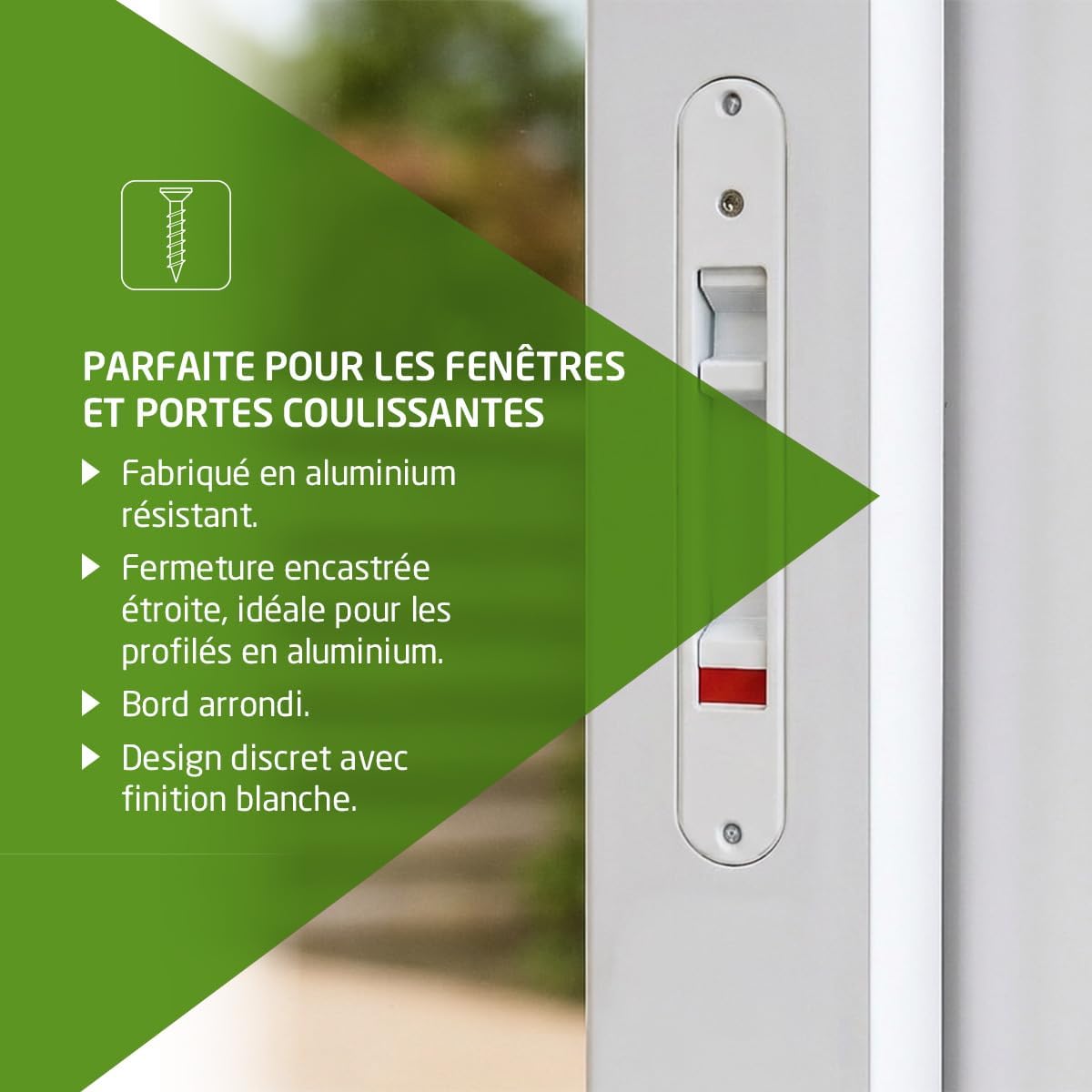  Amig - Recessed Lock For Aluminium Windows And Sliding Doors - Recessed Hook Lock - Dimensions: 174 X 23 Mm - Colour White - Rounded Edge - Installation With Screws
