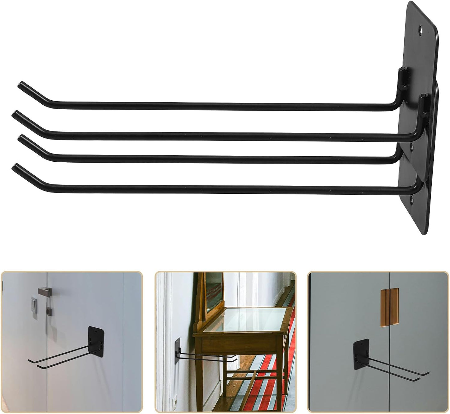  VICASKY Lot De 2 Crochets Muraux En Métal Noir, Porte-serpillière Et Porte-pelles Pour Rangement Et Organisation D’outils, Support Mural Multifonction Pour Garage, La Cuisine Et