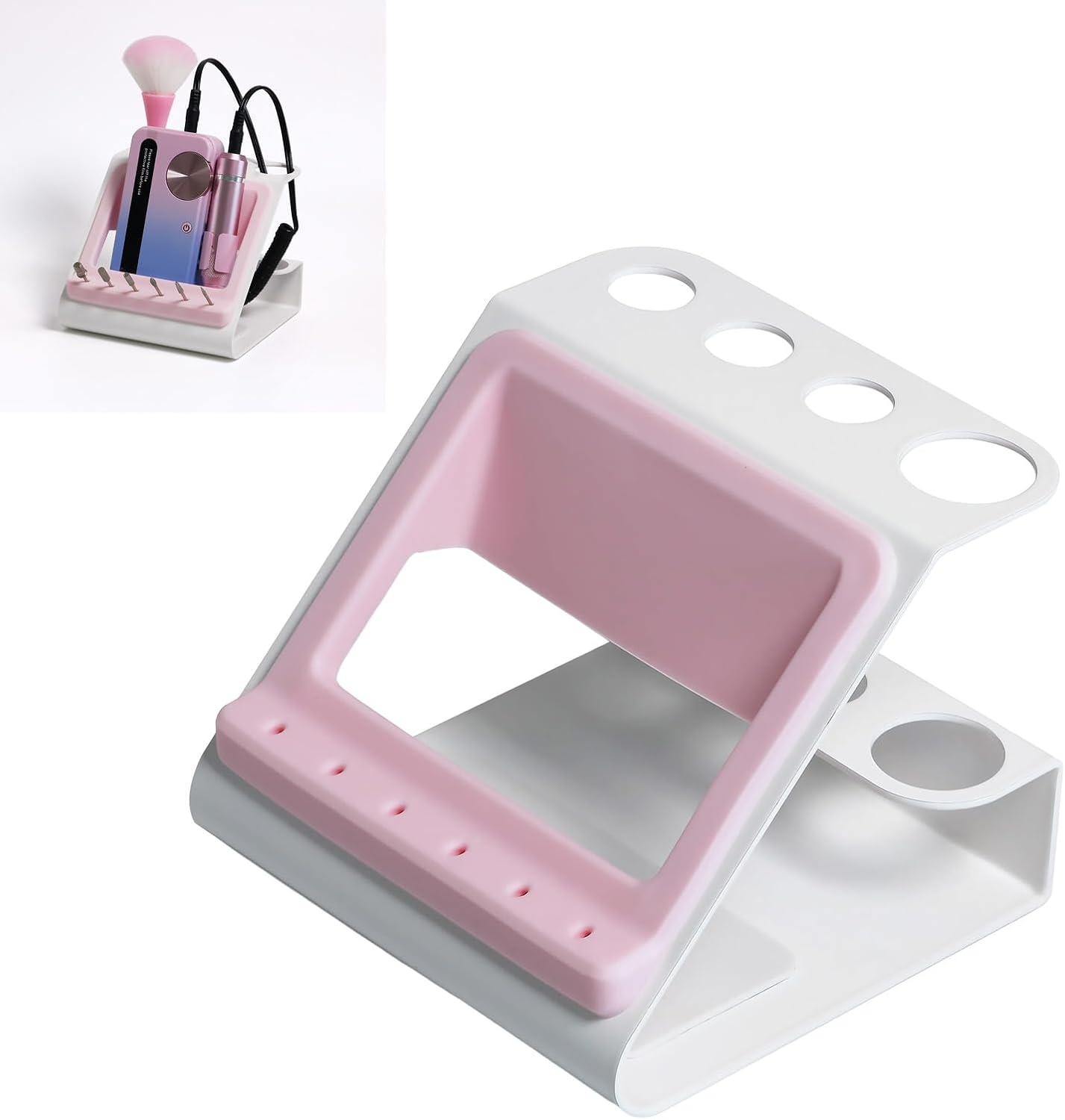  Pour Outils De Manucure, Organisateur De Bureau Pliable En ABS Avec Pour Perceuse, Trous D ' Embouts Et Tasse à Brosse Pour Poste De Travail De Salon Ou De Table à Domicile, De