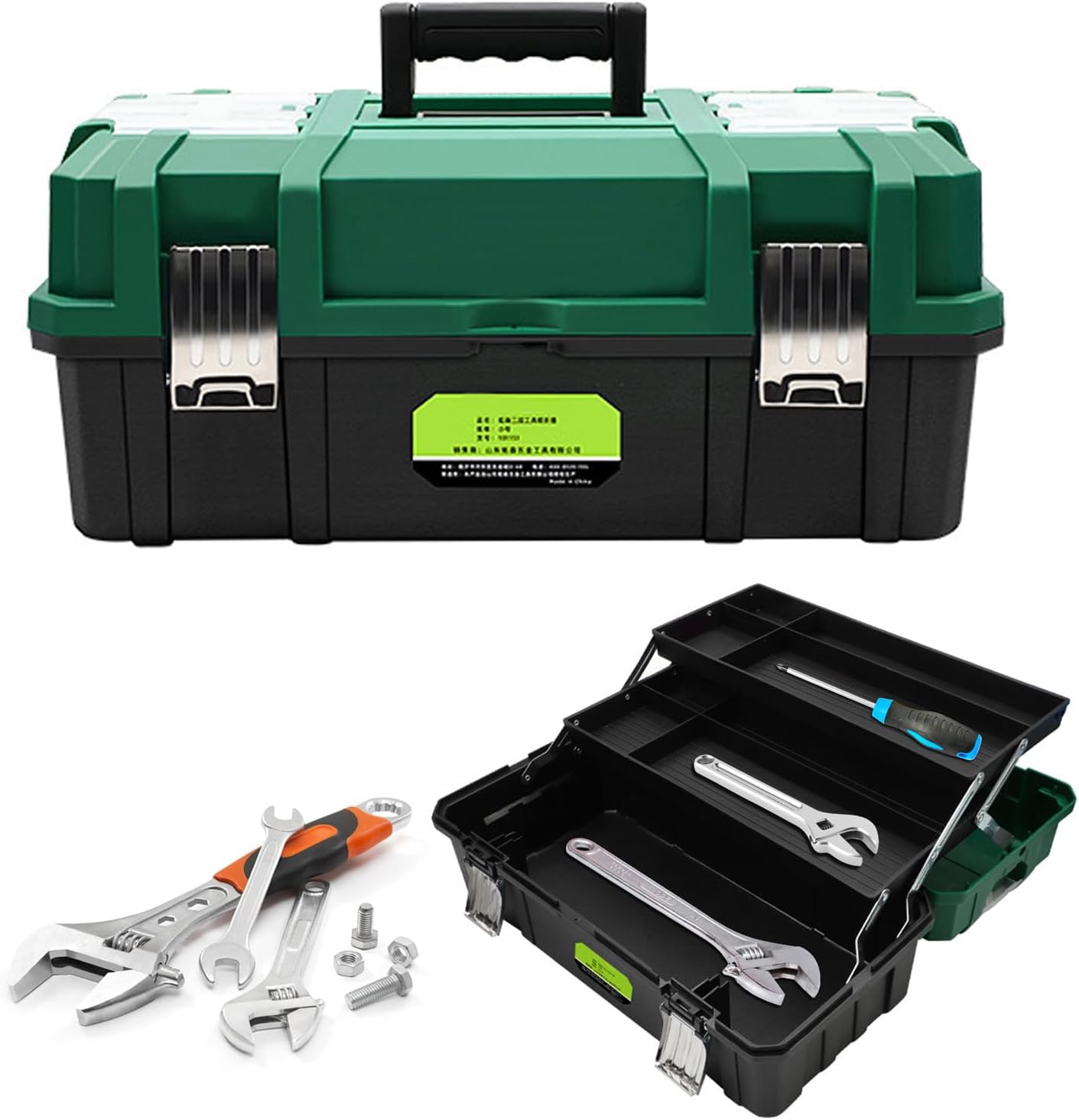  Boîte De Rangement Professionnelle Pour Outils De 43,2 Cm De Grande Capacité Avec 3 Niveaux Démontables Adaptée Pour Les Amateurs De Bricolage