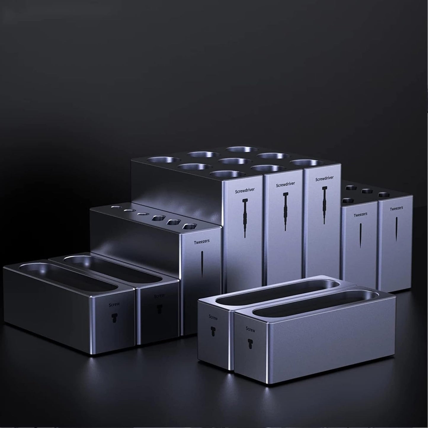  Organisateur Modulaire En Aluminium 4 Pièces For Outils De Réparation Téléphonique Boîte De Rangement Bouche Tweezers Tournevis Vis Pièces Organisateur