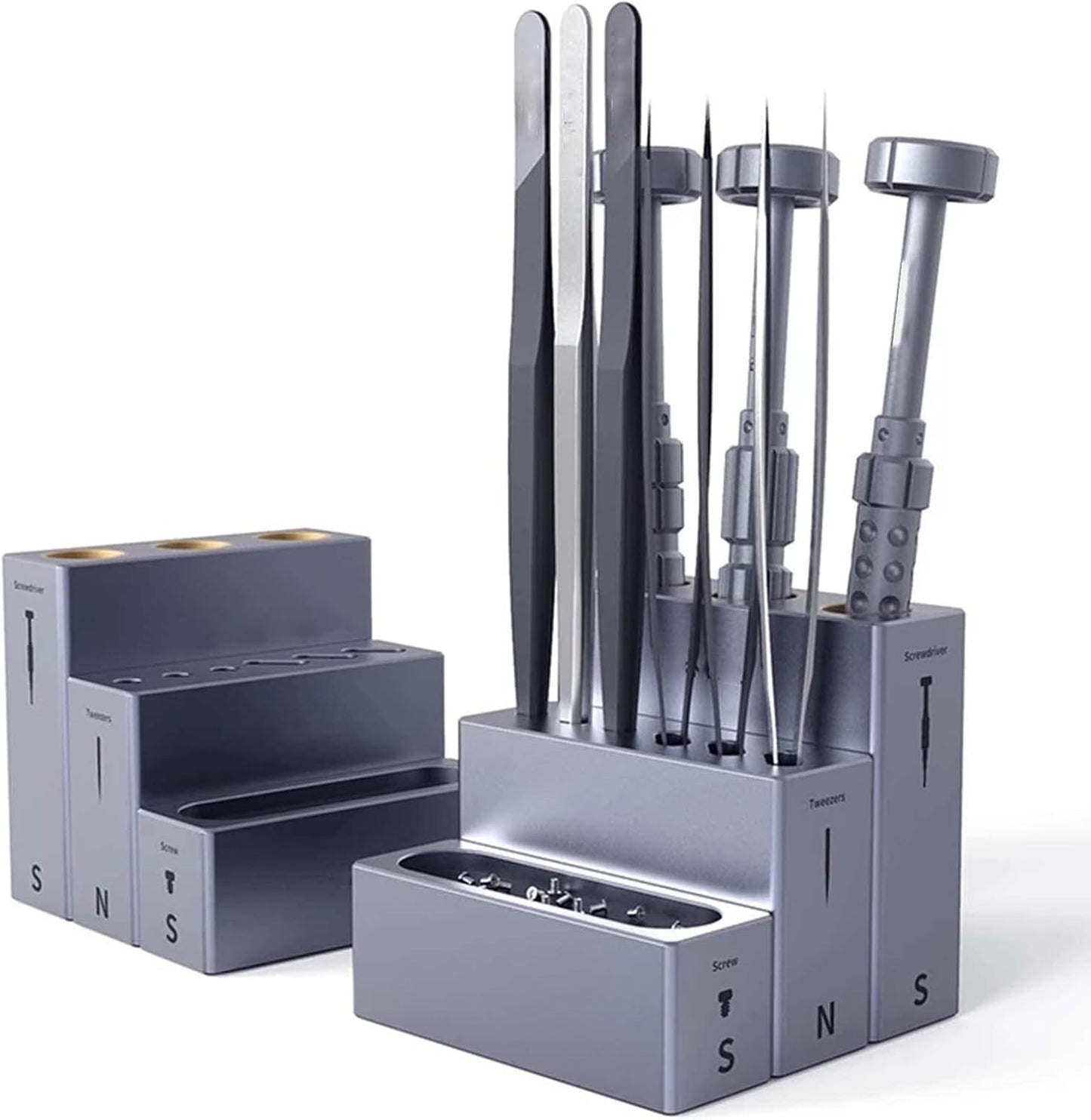  Organisateur Modulaire En Aluminium 4 Pièces For Outils De Réparation Téléphonique Boîte De Rangement Bouche Tweezers Tournevis Vis Pièces Organisateur