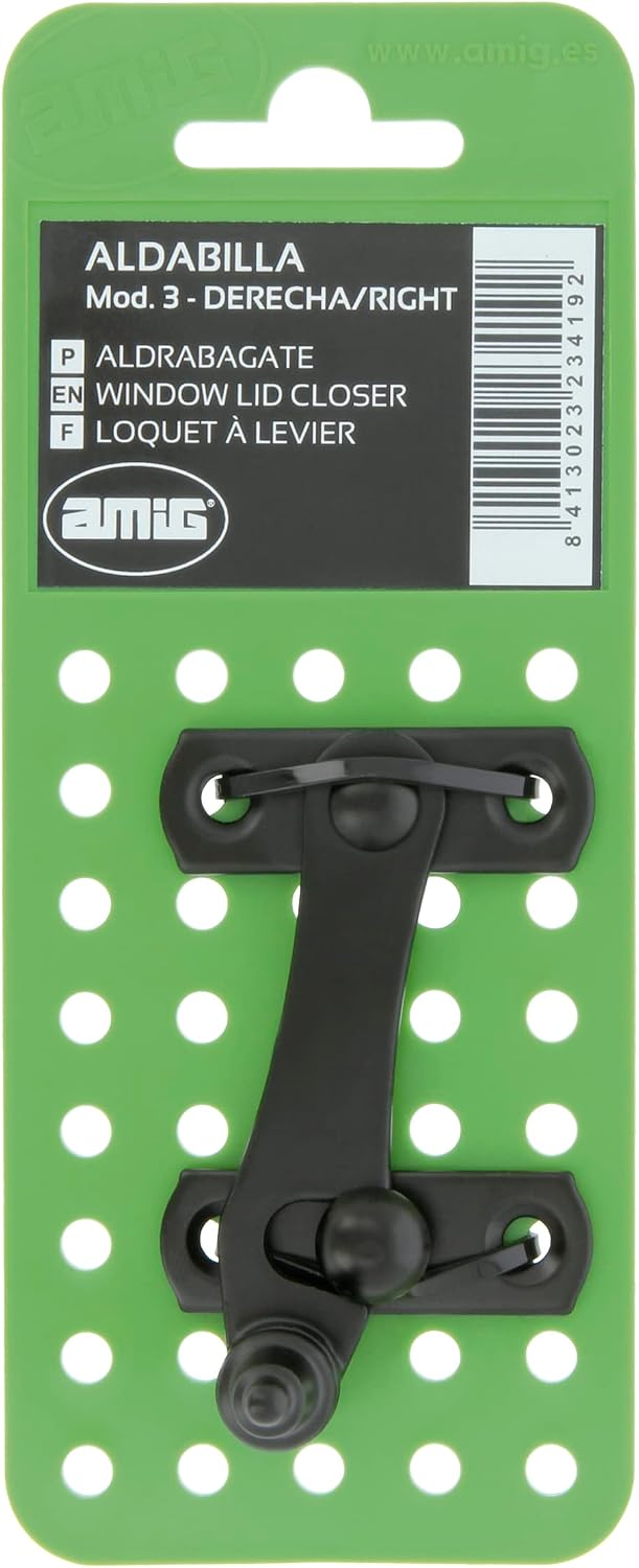  Amig - Black Knocker For Shutters With Reverse Attachment Mod. 3-75 X 46 Mm - Anti-shock And Breakage Safety Lock For Windows - Made Of Steel - With Screws