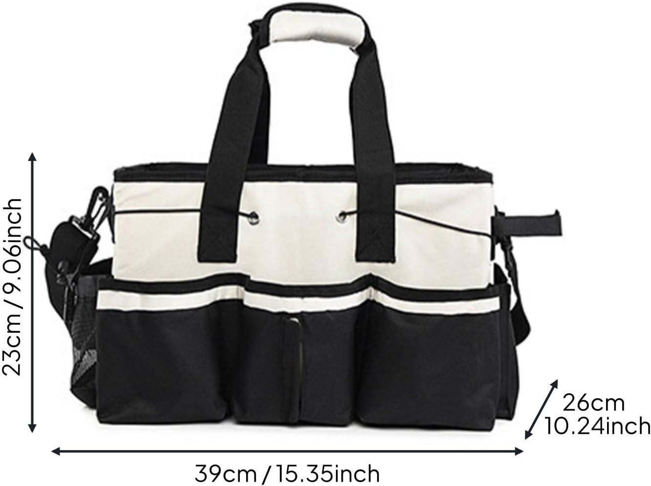  Qianly Sac Fourre-tout à Outils Multi-Poches Multifonctionnel Sacoche à Outils Portable Avec Bandoulière Compartiments Réglables Pour Voiture, Garage, Jardin, Blanc, Ns-214