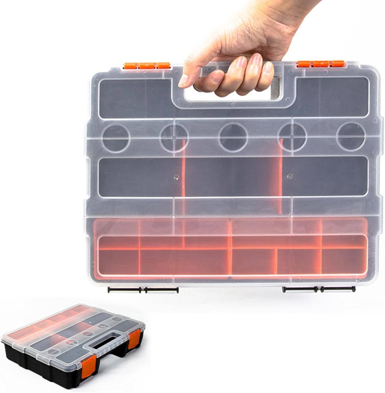  Organiseur De Pièces Portable – Boîte De Rangement Amovible à 21 Compartiments, Utilisation En Atelier Avec Design Connectable, Système De Rangement Transparent, Boîte à Outils Facile à Transporter
