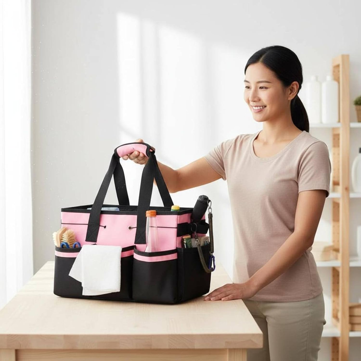  Qianly Sac Fourre-tout à Outils Multi-Poches Multifonctionnel Sacoche à Outils Portable Avec Bandoulière Compartiments Réglables Pour Voiture, Garage, Jardin, Blanc, Ns-214