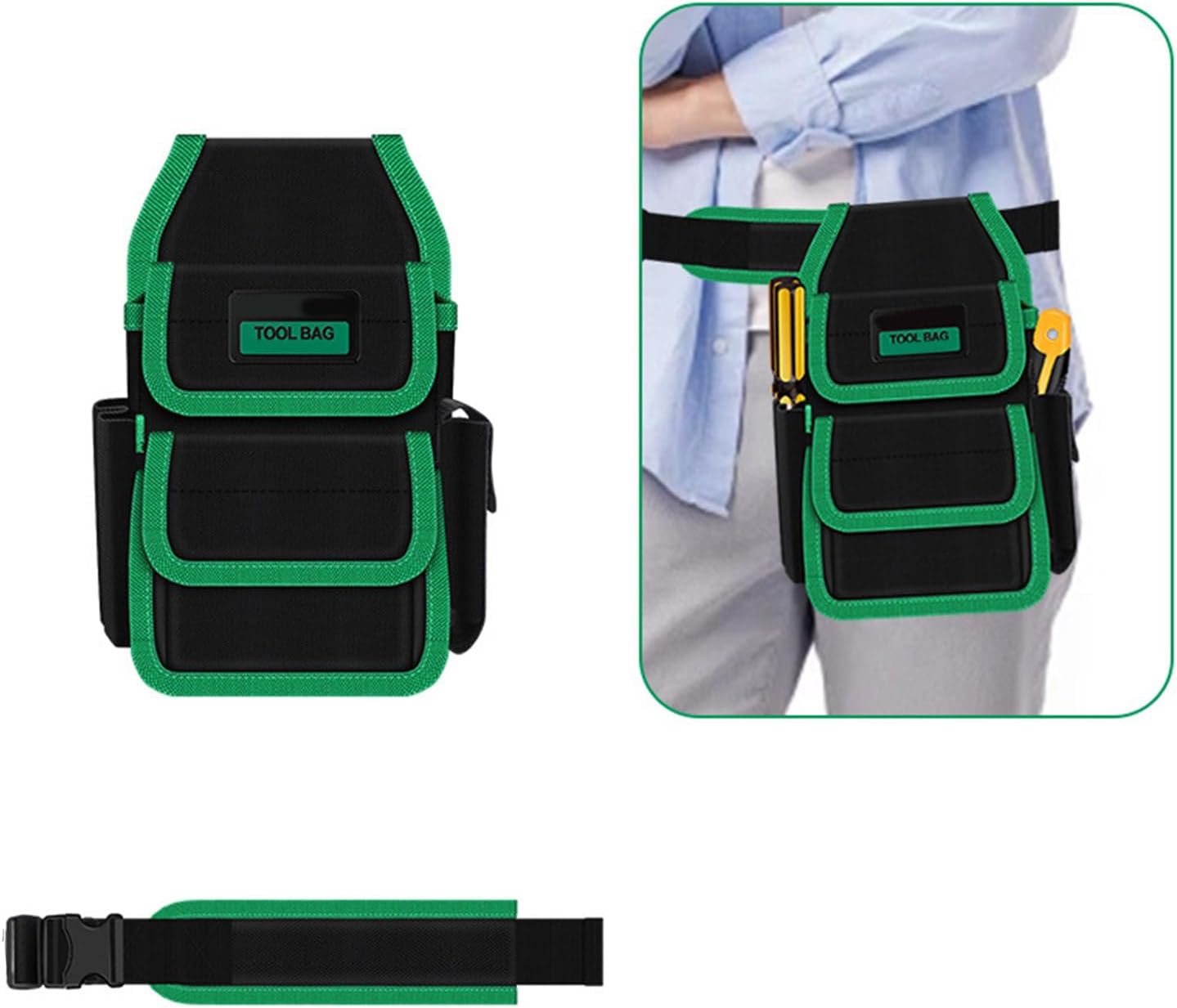  Lot De 2 Pochettes à Outils Avec Plusieurs Compartiments Pour Une Organisation Sécurisée, La Construction, La Réparation, Sac Banane Multifonction