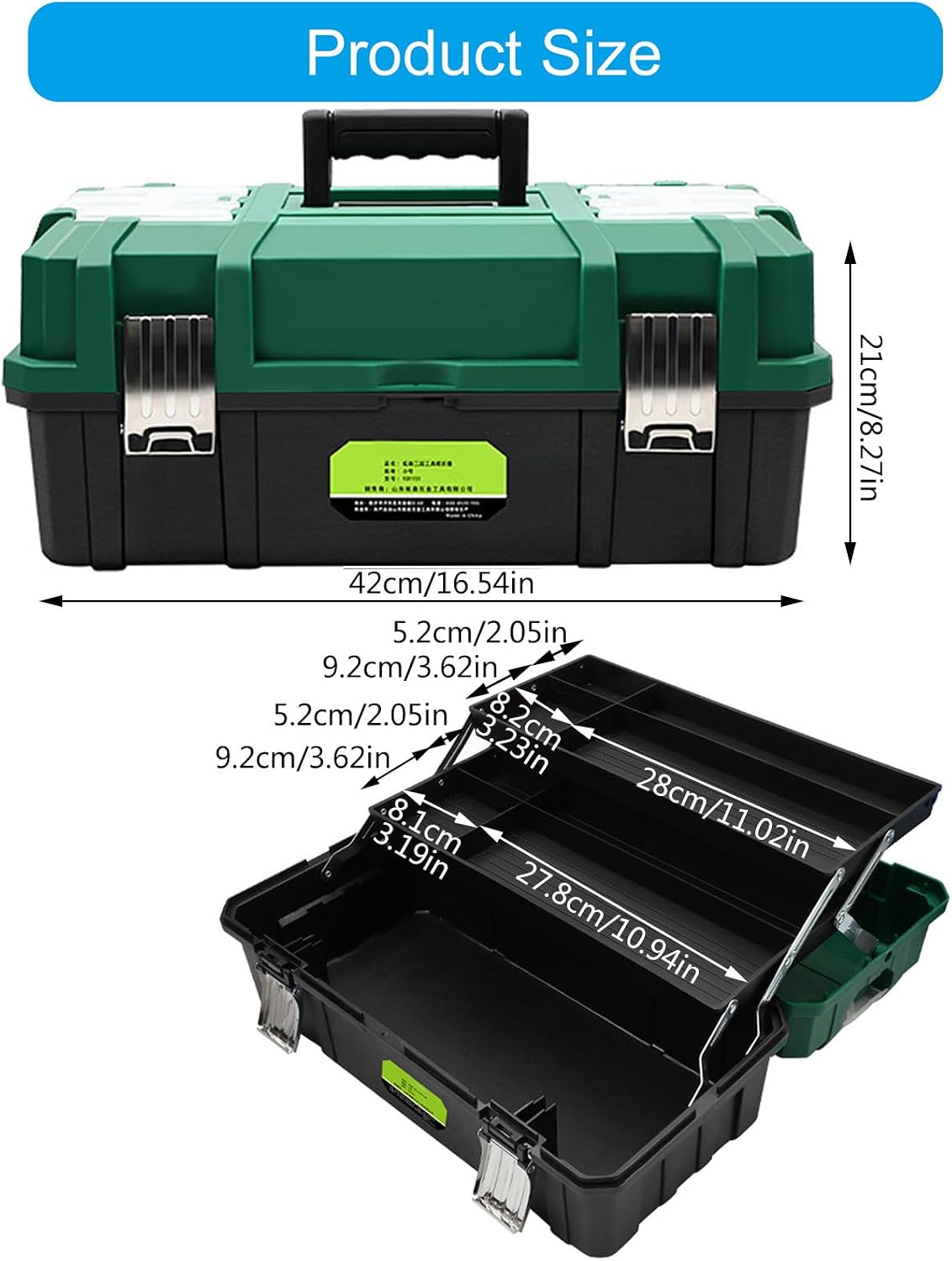  Boîte De Rangement Professionnelle Pour Outils De 43,2 Cm De Grande Capacité Avec 3 Niveaux Démontables Adaptée Pour Les Amateurs De Bricolage
