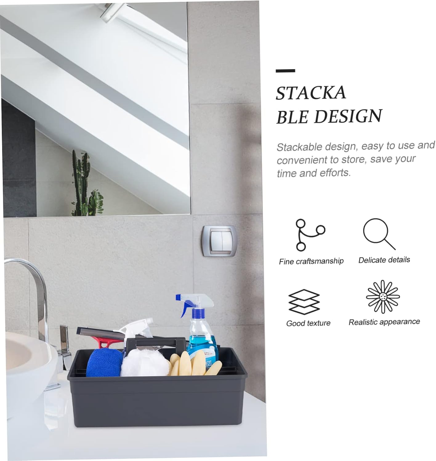  Ciieeo Panier De Nettoyage Empilable Panier à Main En Plastique Design Portable Poignée Pour Rangement Ménager