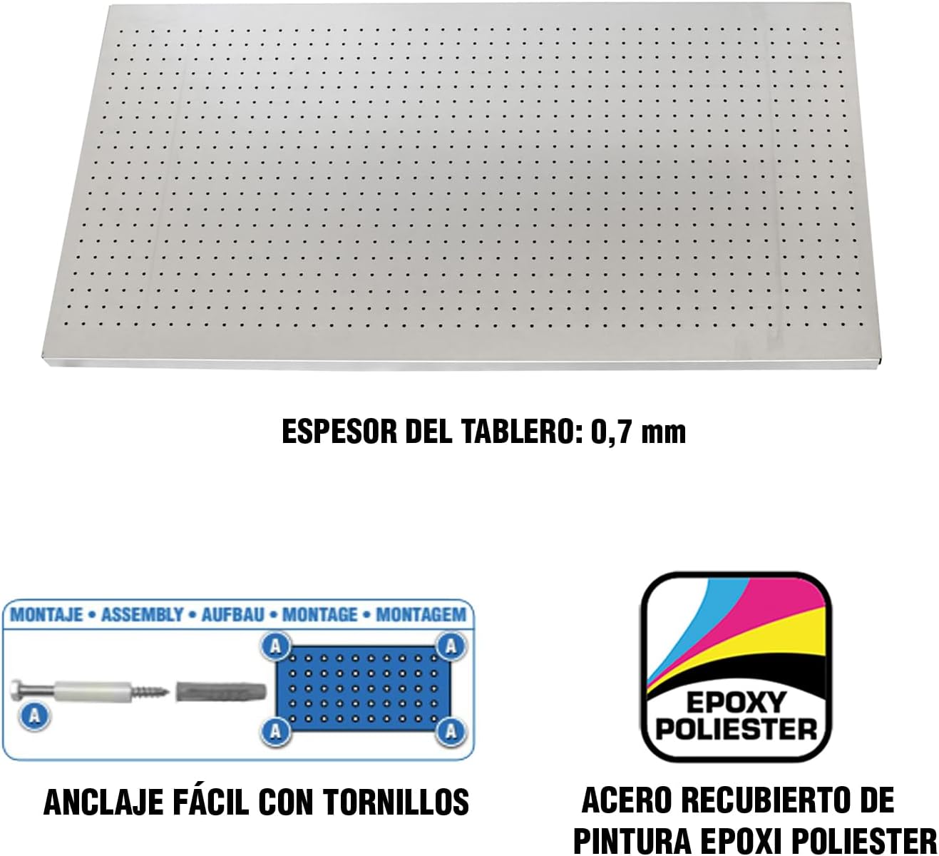  Simon Rack Panneau Mural Perforé Porte Outils, Jeu De 17 Crochets, 900x400 Mm, Galvanisé - Simonwork