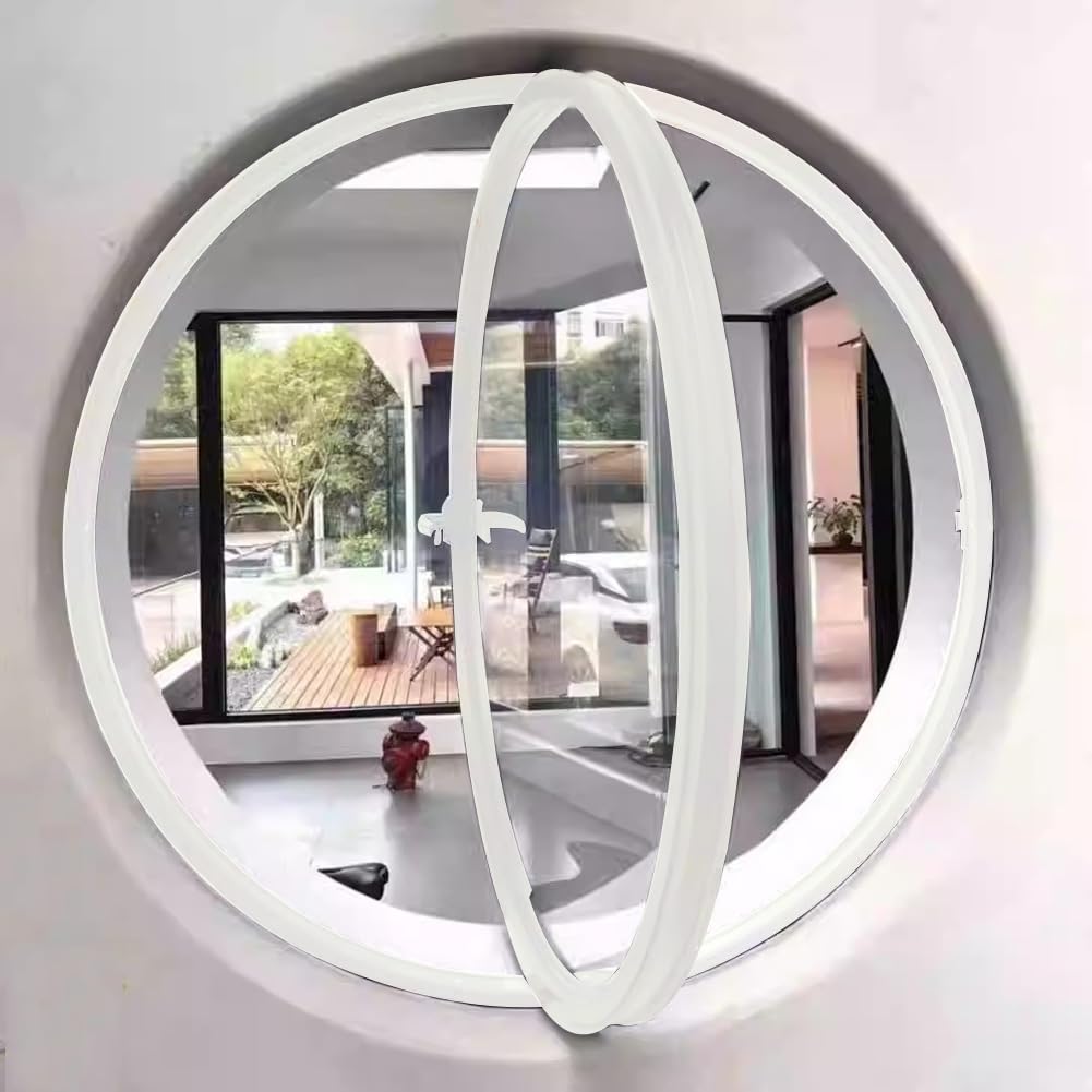  Round Rotating Window Aluminum Alloy Window Wall Mounted Tempered Glass Porthole With Handle Decorative Casement Window For Kitchen And Home, White 3.5cm/21.6"