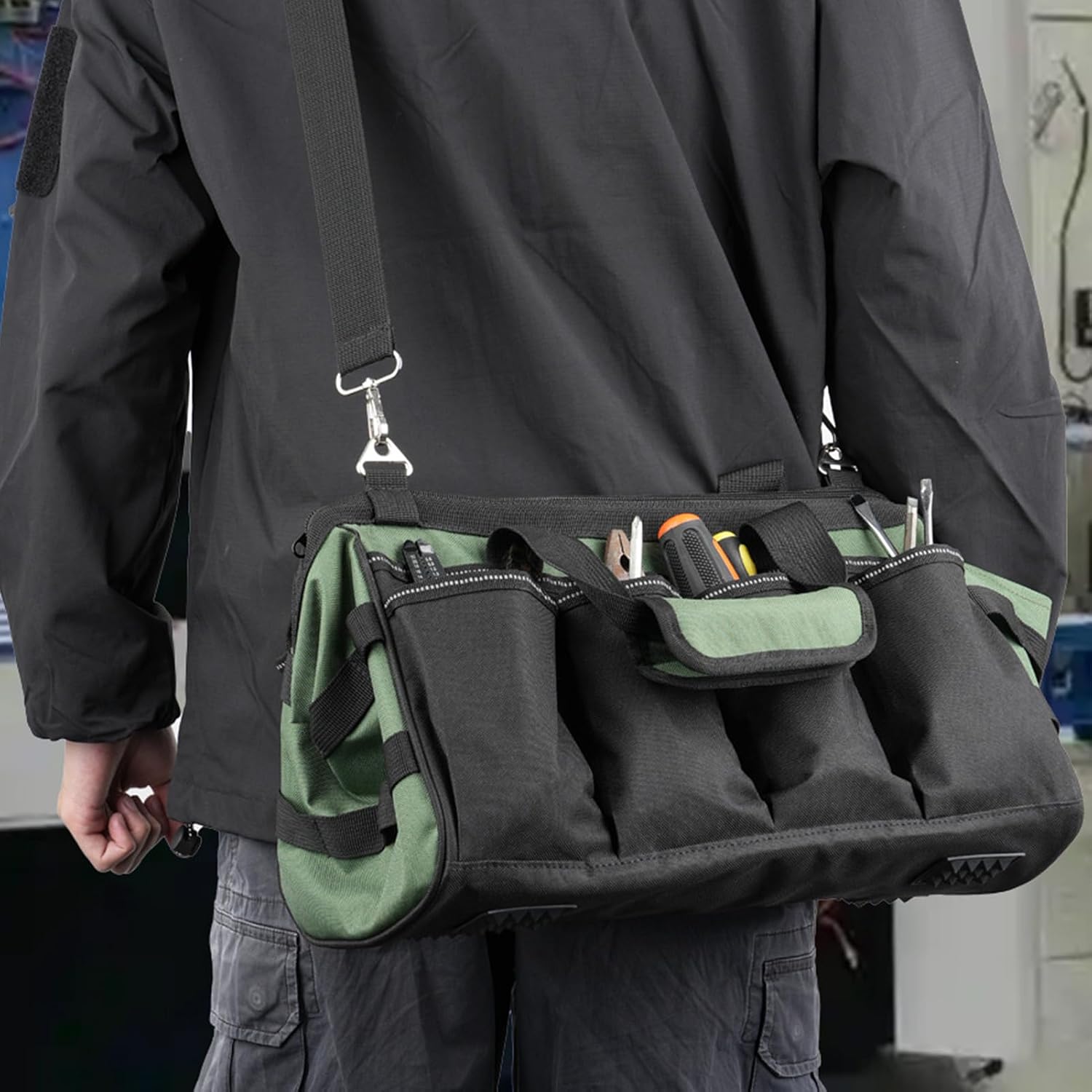 GENERIC Sac à Outils, Organiseur Portable En Tissu Oxford, Sac à Outils D'électricien à Large Ouverture, Pour Homme, Mécanicien, électricien, Charpentier, Garage, Réparation De Voyage, Tournevis, Clés, Forets