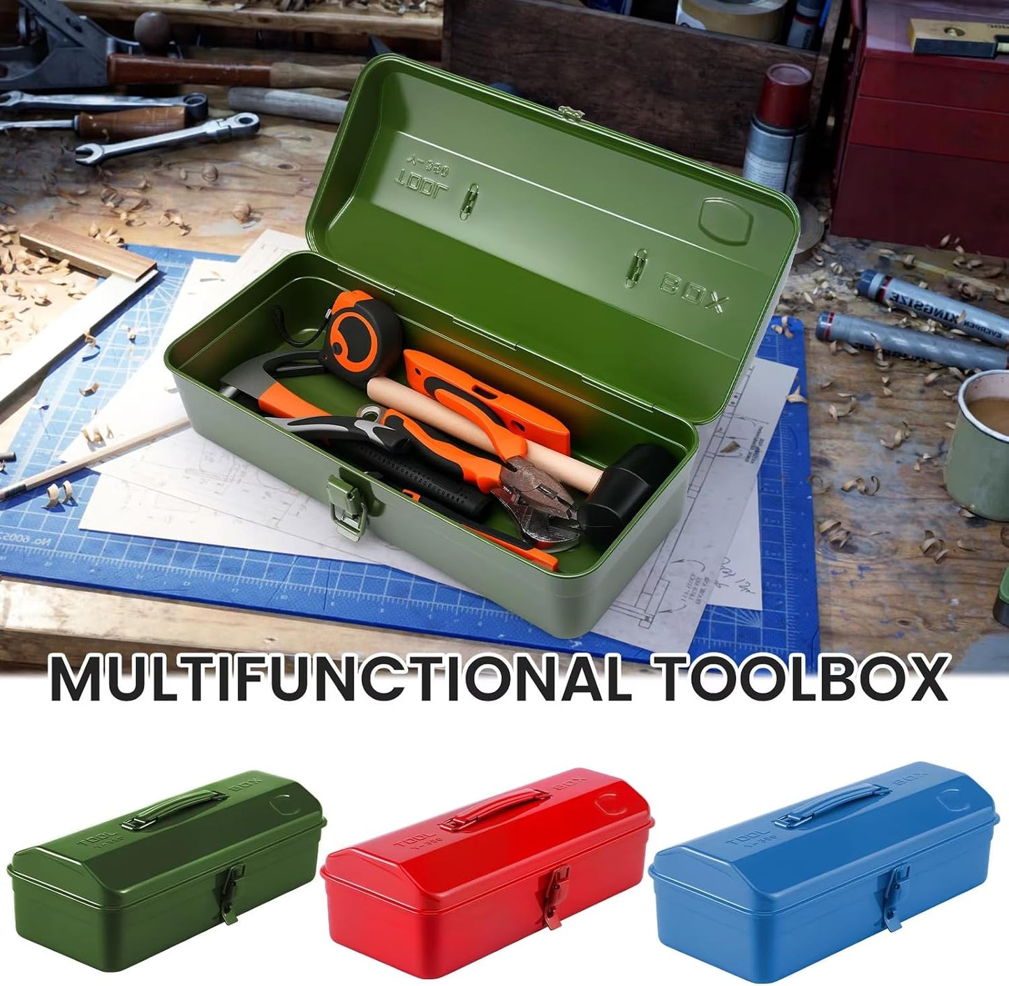  Boîte à Outils En Fer Avec Revêtement Résistant à La Rouille, Poignée Ergonomique Et Design Multi-compartiments Pour Techniciens Professionnels De Chantier