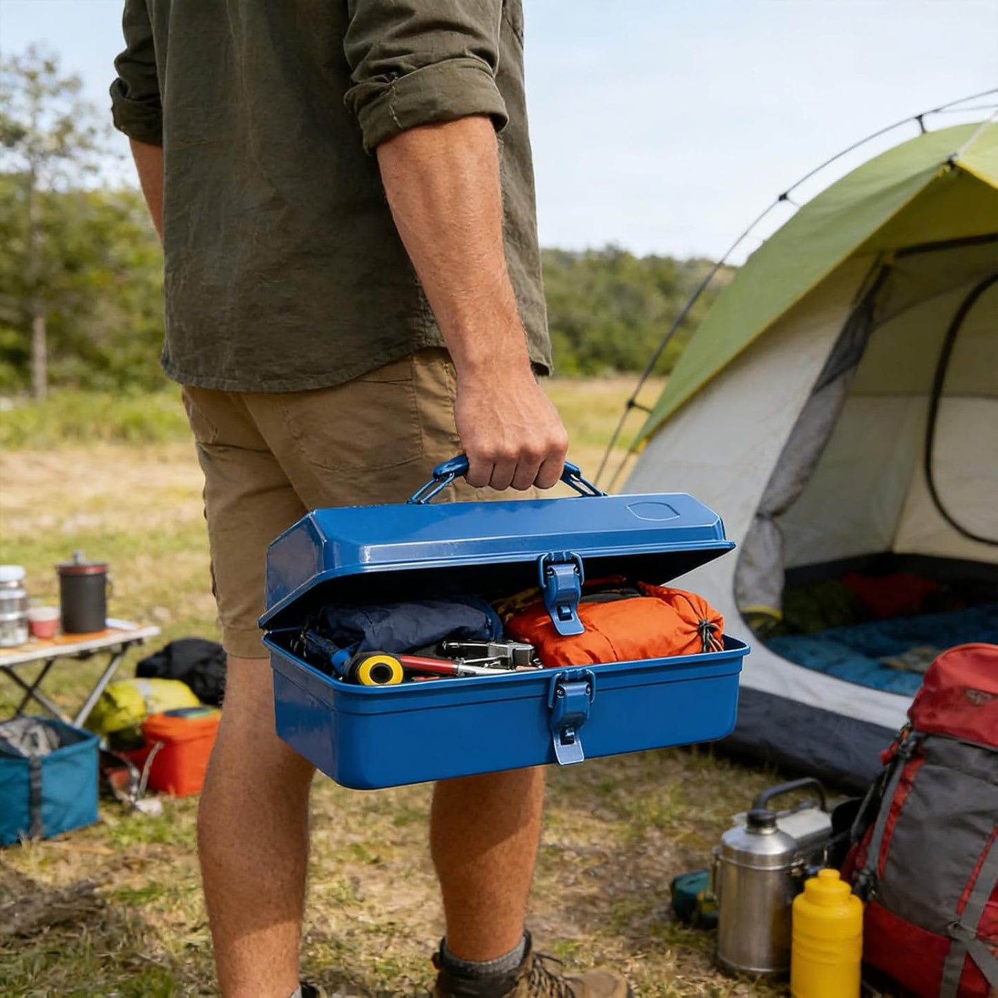  Coffre à Outils En Fer Avec Poignée Ergonomique De Grande Capacité, Boîte à Outils En Métal Robuste Avec Poignée, étui De Rangement Portable Pour L'organisation Des Outils