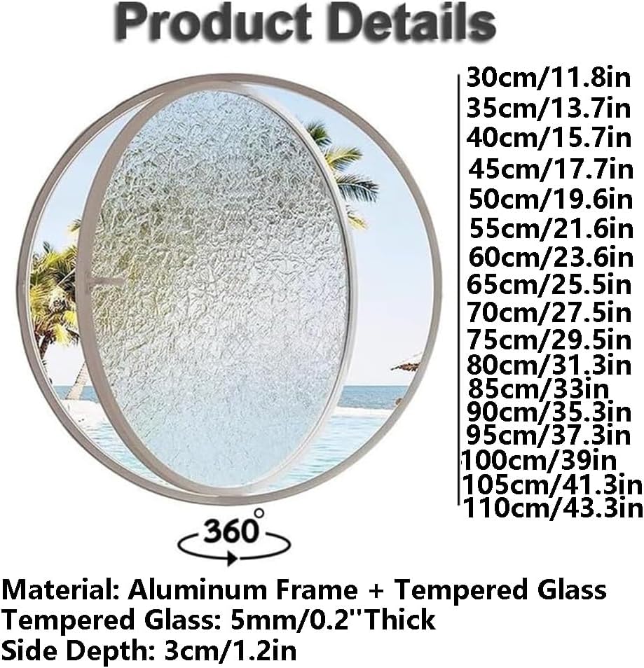  Round Rotating Window Aluminum Alloy Window Wall Mounted Tempered Glass Porthole With Handle Decorative Casement Window For Kitchen And Home, White 3.5cm/21.6"