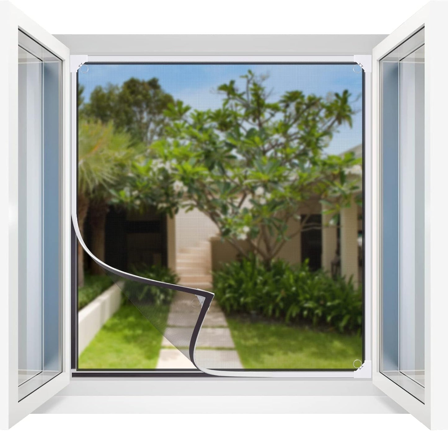 Adjustable Window Screen Replacement Magnetic Window Screen - Grey Fiberglass Mesh - No Drilling - Easy To Cut - For Sliding, Swing, Hanging On Top - Fits