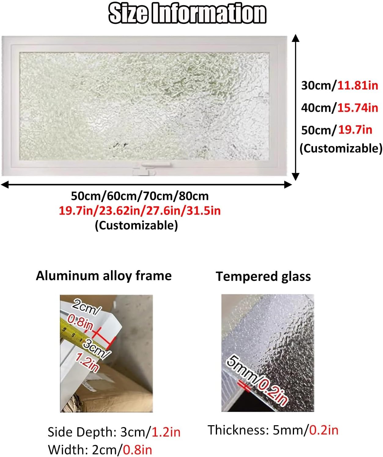  Rectangular Home Window, Ventilated Metal Frame Sliding Window Replacement, 360° Rotatable Tempered Glass Window For Basement, Garage, Bathroom (White, 50 X 30 Cm/19 Inches)