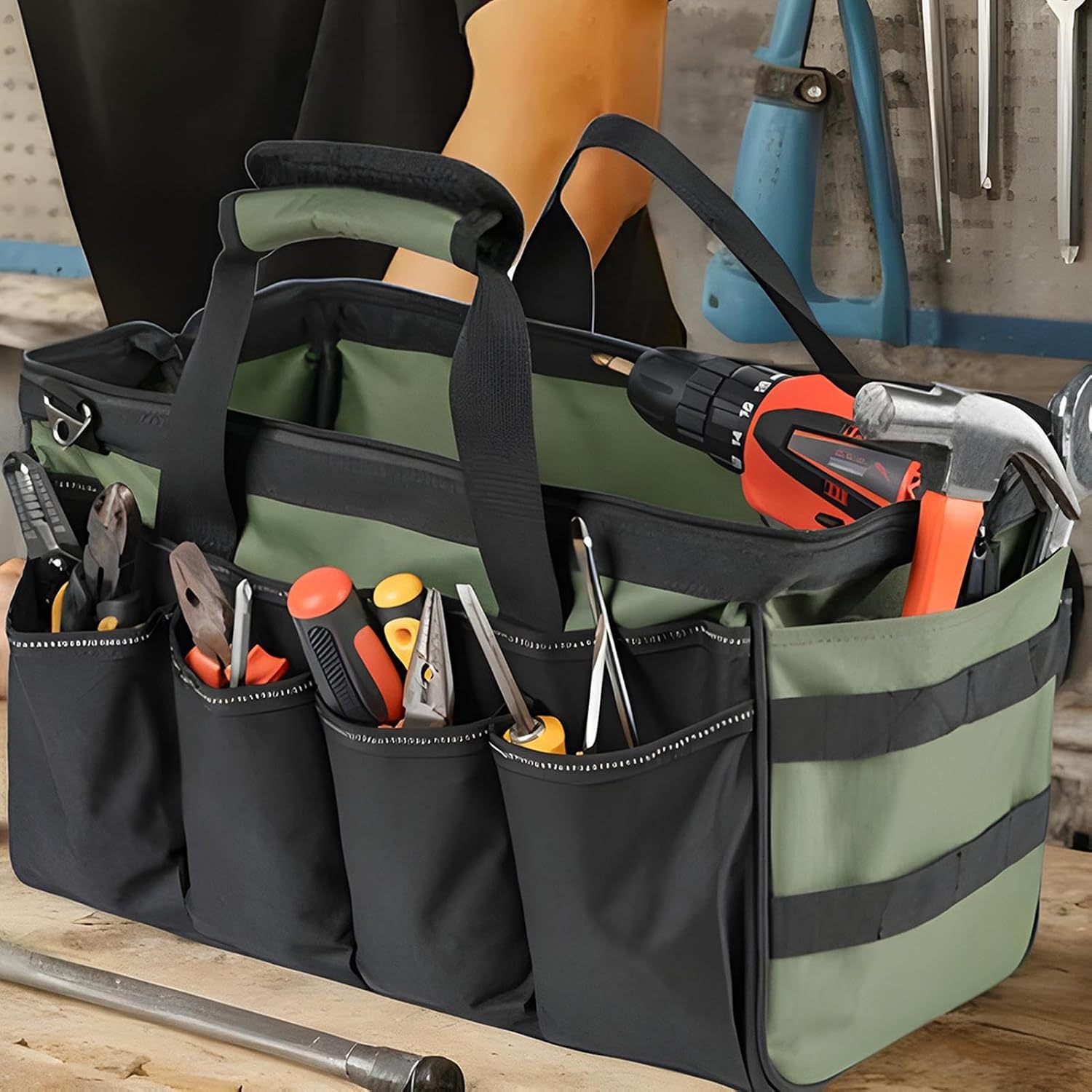 GENERIC Sac à Outils, Organiseur Portable En Tissu Oxford, Sac à Outils D'électricien à Large Ouverture, Pour Homme, Mécanicien, électricien, Charpentier, Garage, Réparation De Voyage, Tournevis, Clés, Forets
