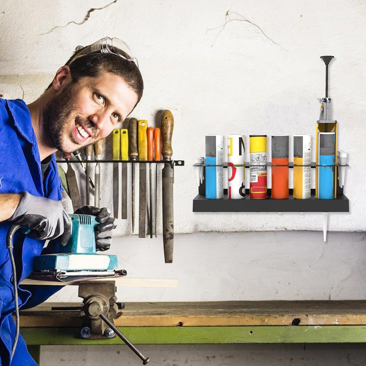  Support Pour Cartouche De Mastic, Porte Tubes Joint, Organisateur Murale Pour Atelier Et Détail Auto Avec Buses Et Flacons