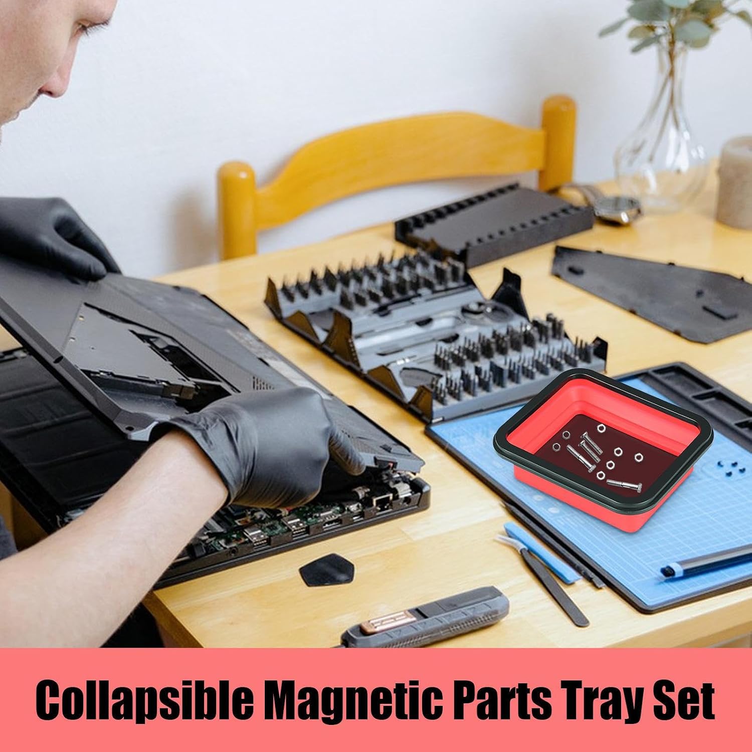  Générique Bac Magnétique Pour Boulons,Ensemble De 3 Plateaux Organisateurs Magnétiques Pour Pièces | Organisateur D'outils Pliable Pour Tri Vis Écrous Atelier Garage De Réparation