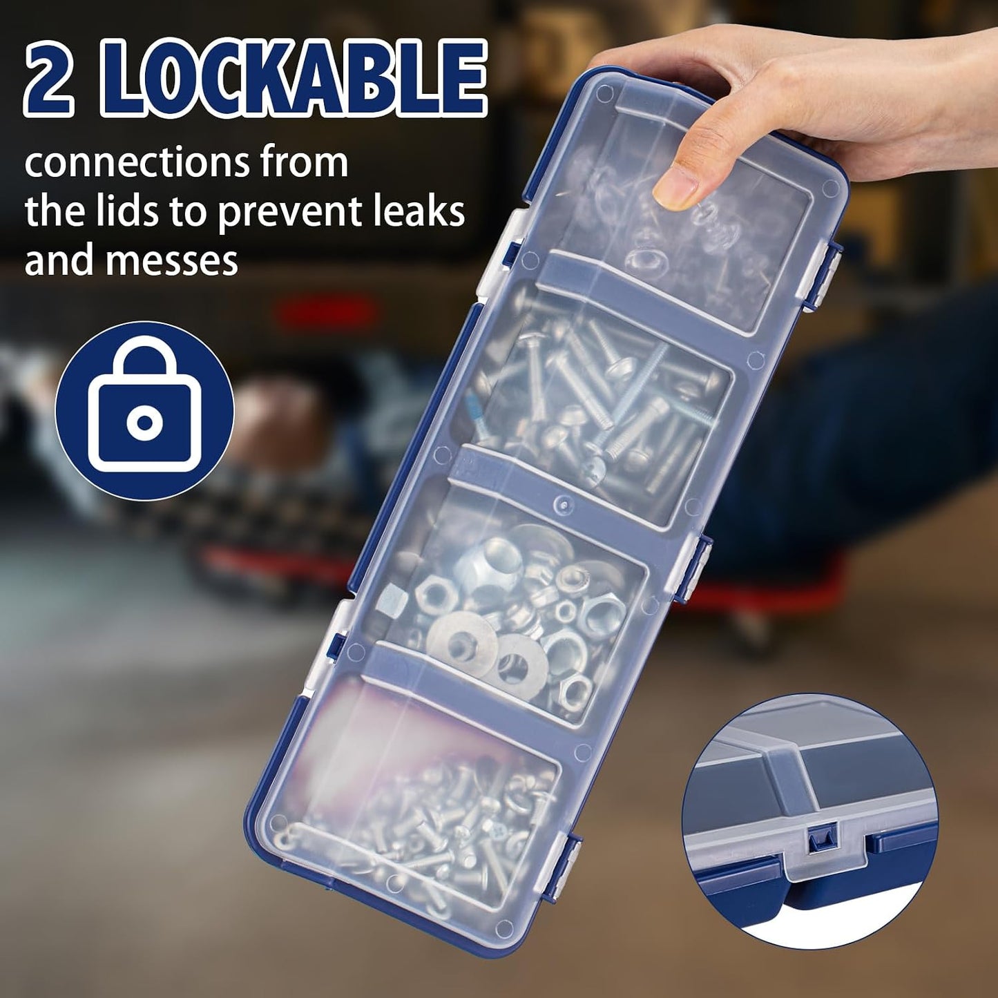  Hushee Lot De 4 Organiseurs De Vis Et Bacs De Rangement Avec Serrures - Boîte De Rangement En Plastique Avec Compartiment Pour Boulons - Boîtes De Rangement Divisées En Plastique Pour Garage, Outils,