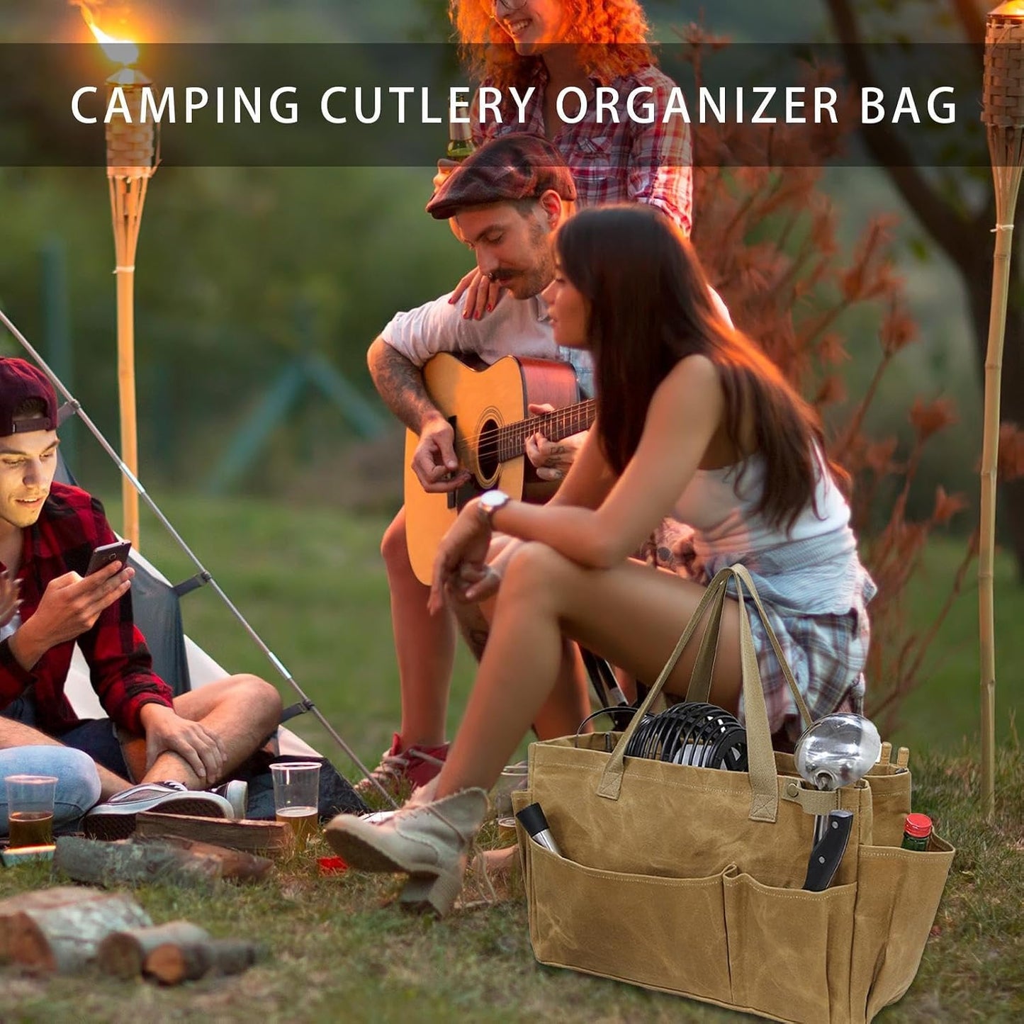 GENERIC Porte-ustensiles Imperméable, Organisateur D'outils Portable, Sac Fourre-tout De Camping, Sac De Rangement Pour Barbecue, Sac Fourre-tout Pour Bois De Chauffage, Outils De Barbecue En Plein Air, Sac