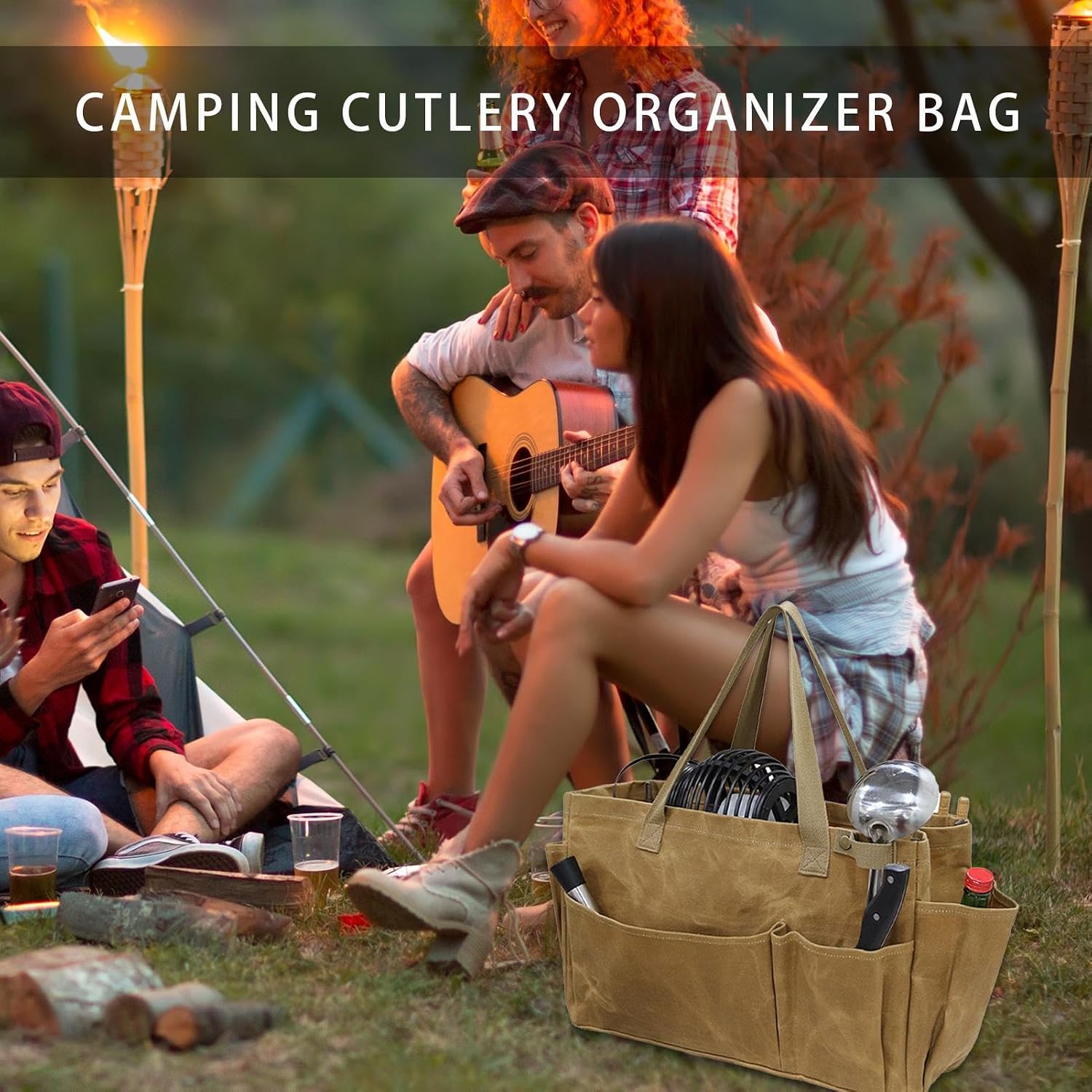 GENERIC Porte-ustensiles Imperméable, Organisateur D'outils Portable, Sac Fourre-tout De Camping, Sac De Rangement Pour Barbecue, Sac Fourre-tout Pour Bois De Chauffage, Outils De Barbecue En Plein Air, Sac