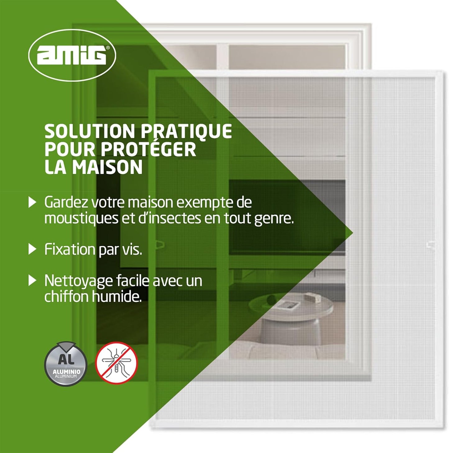  Amig - Moustiquaire Fixe Pour Fenêtre - 120 X 140 Cm - Cadre En Aluminium Blanc - Maille En Fibre De Verre Grise - Installation Avec Vis - Ventilation Avec Protection Contre Les Insectes - Mod. MF01