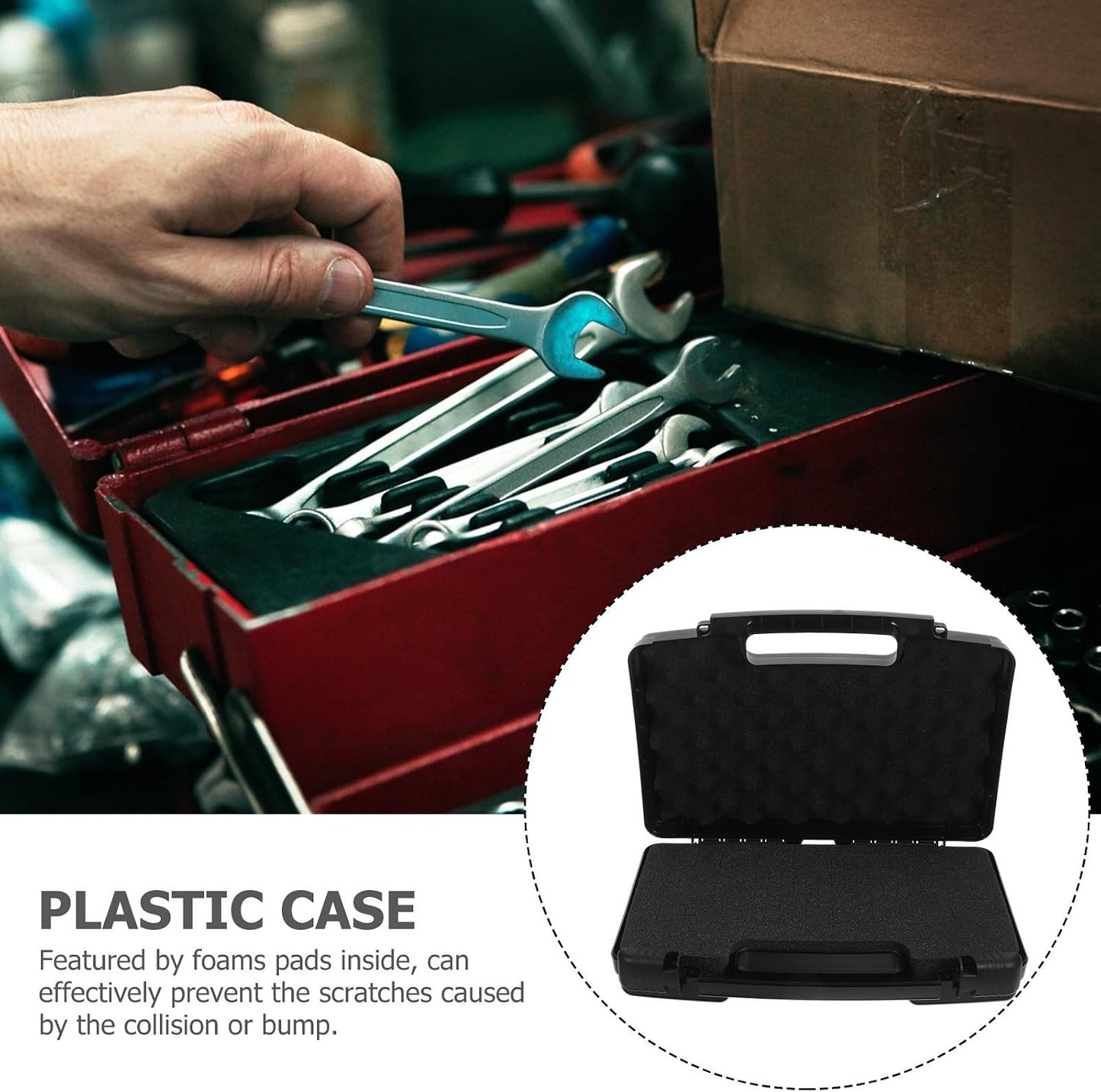  STOBAZA Boîte à Outils Portative Et Capacité De Charge En Plastique Noir Avec Mousse Intérieure, Haute Rigidité Pour Entretien Automobile Et Navigation