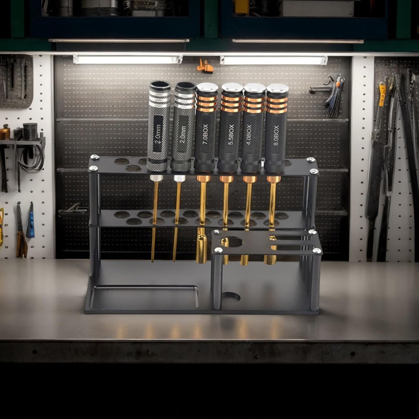  Support De Rangement Pour Tournevis De Bureau, Support à Outils En D'aluminium Avec Plateau à Vis Intégré, Organisateur Pour Tournevis, Pinces, Ciseaux Et Outils De Réparation De Voiture