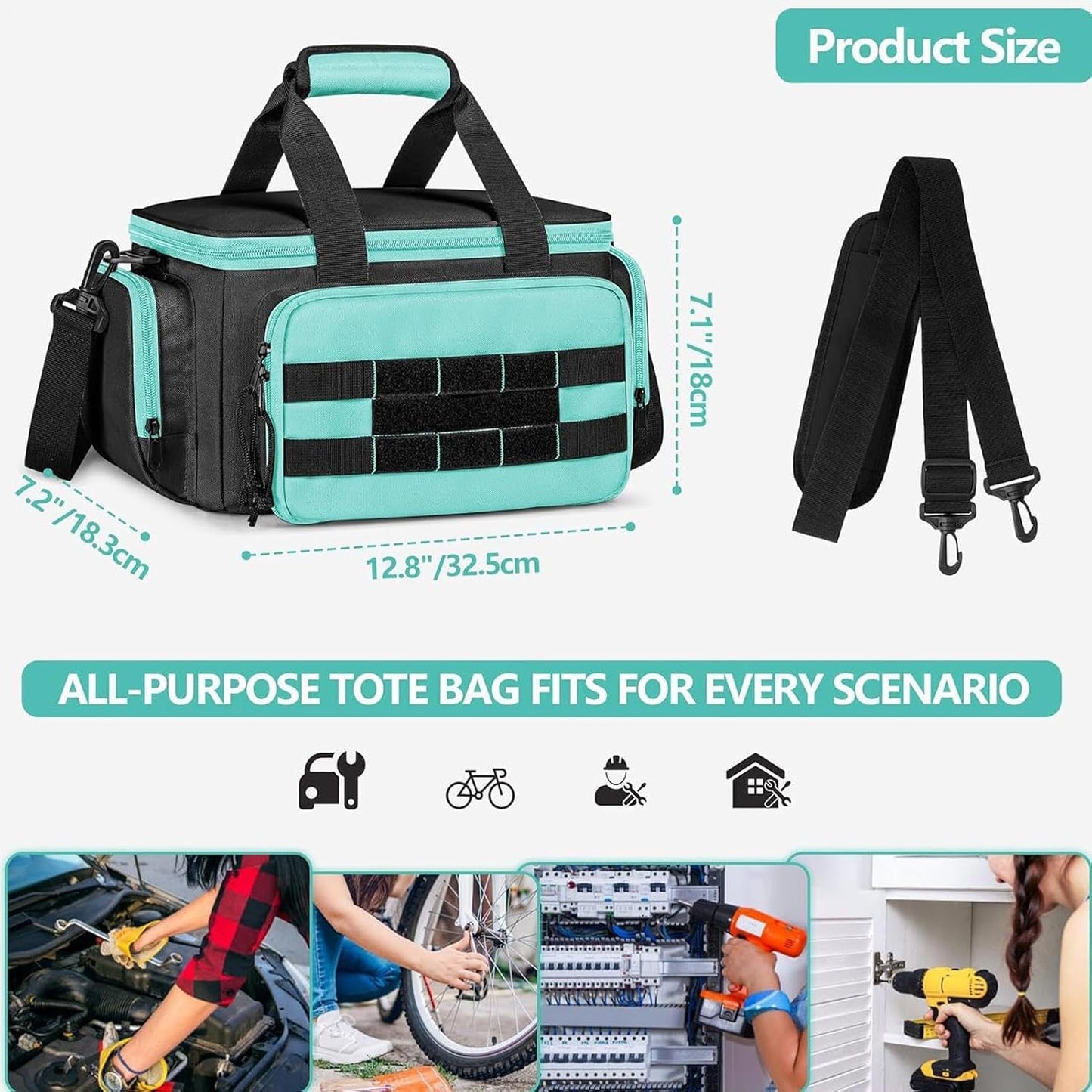 GENERIC Grand Sac à Outils En Tissu Oxford – Organiseur De Sac à Outils | Pour Camping, Construction, Voyage, Université, Dortoir, Jardin, Travail, Charpentier, électricien