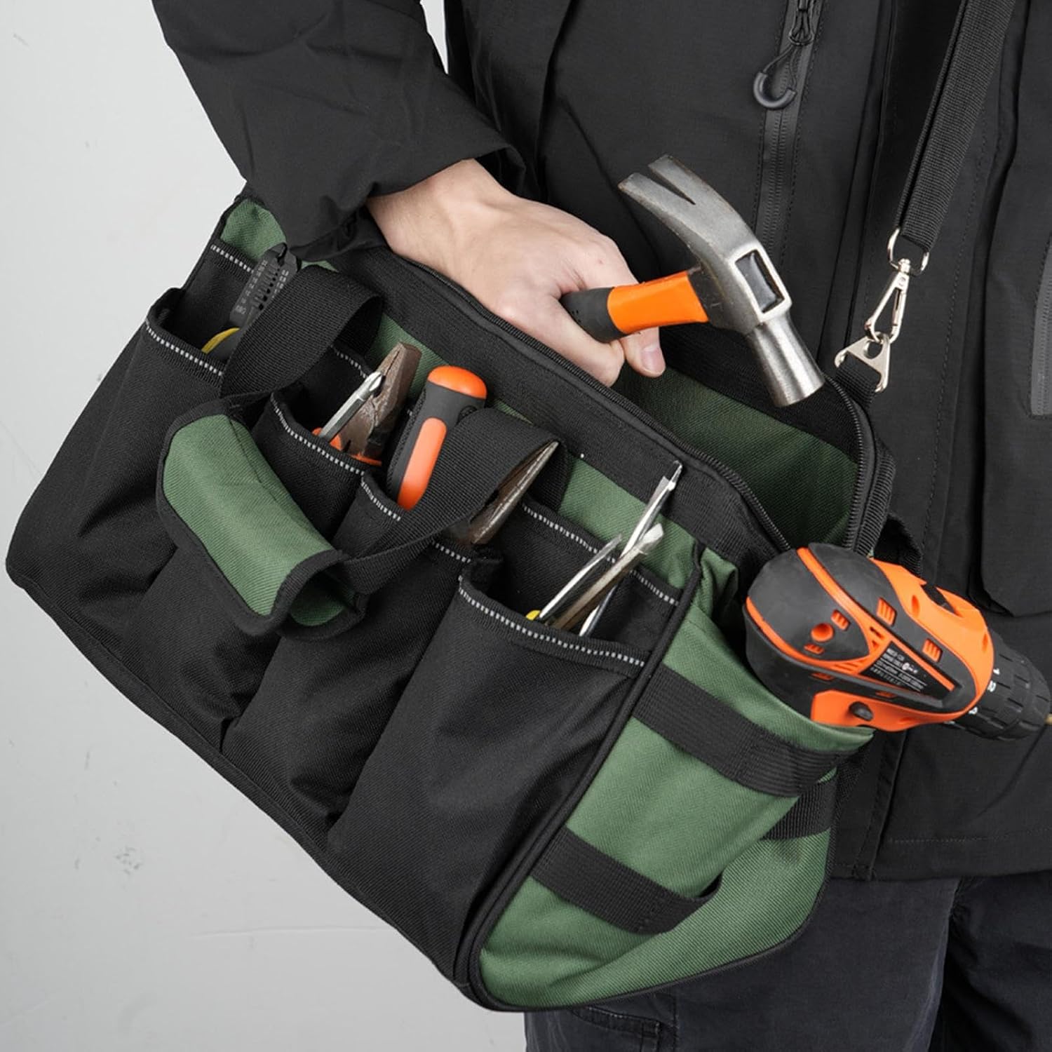 GENERIC Sac à Outils, Organiseur Portable En Tissu Oxford, Sac à Outils D'électricien à Large Ouverture, Pour Homme, Mécanicien, électricien, Charpentier, Garage, Réparation De Voyage, Tournevis, Clés, Forets