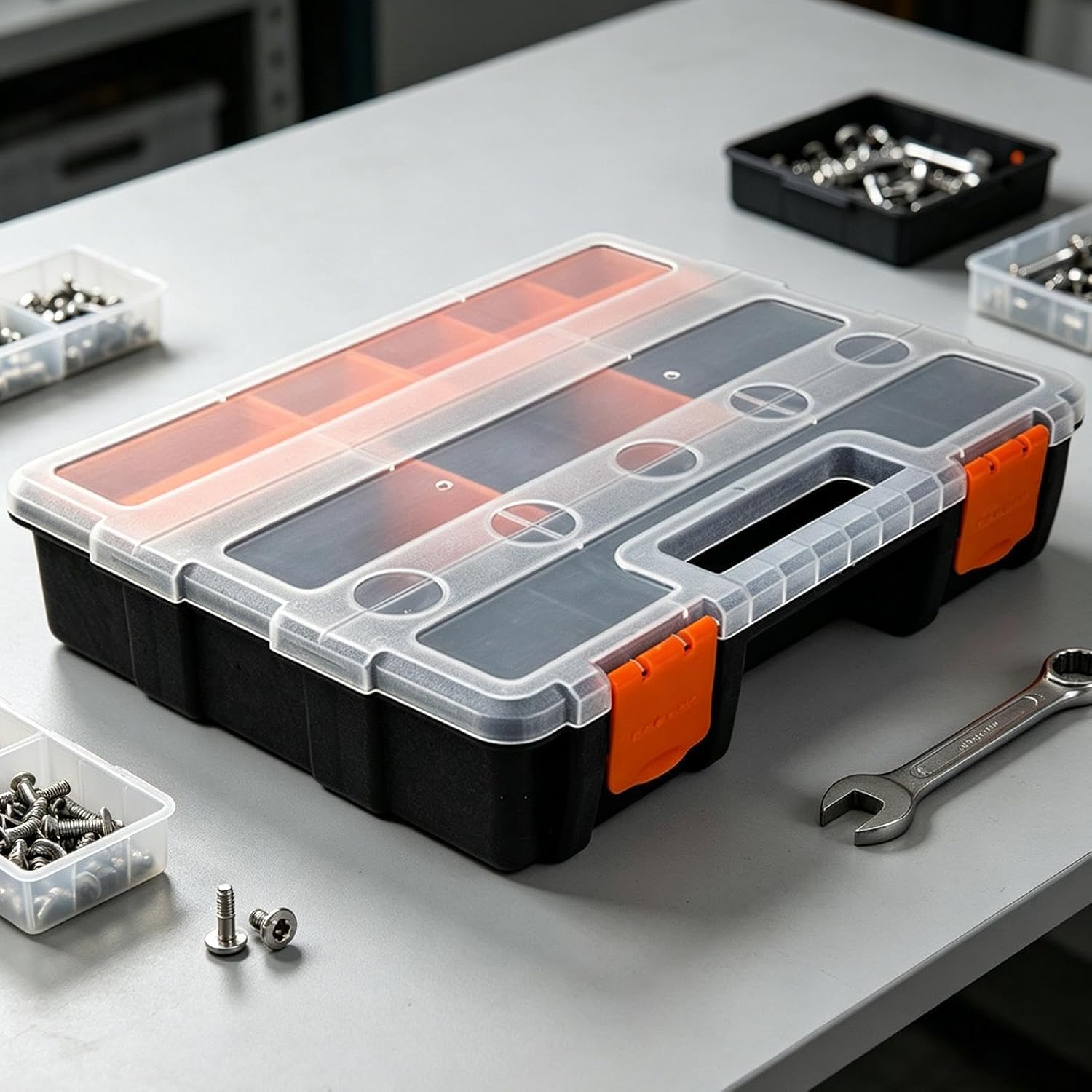  Organiseur De Pièces Portable – Boîte De Rangement Amovible à 21 Compartiments, Utilisation En Atelier Avec Design Connectable, Système De Rangement Transparent, Boîte à Outils Facile à Transporter
