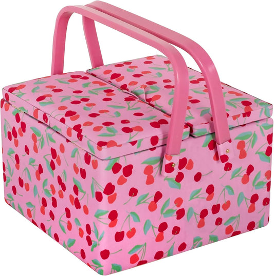  Hobby Gift Grande Boîte De Rangement à Double Couvercle Pour Couture, Passe-temps, Plateau Pour Accessoires, Poches Pour Coussin à épingles, Poignées En PVC, 25 X 25 X 17 Cm, Cerise