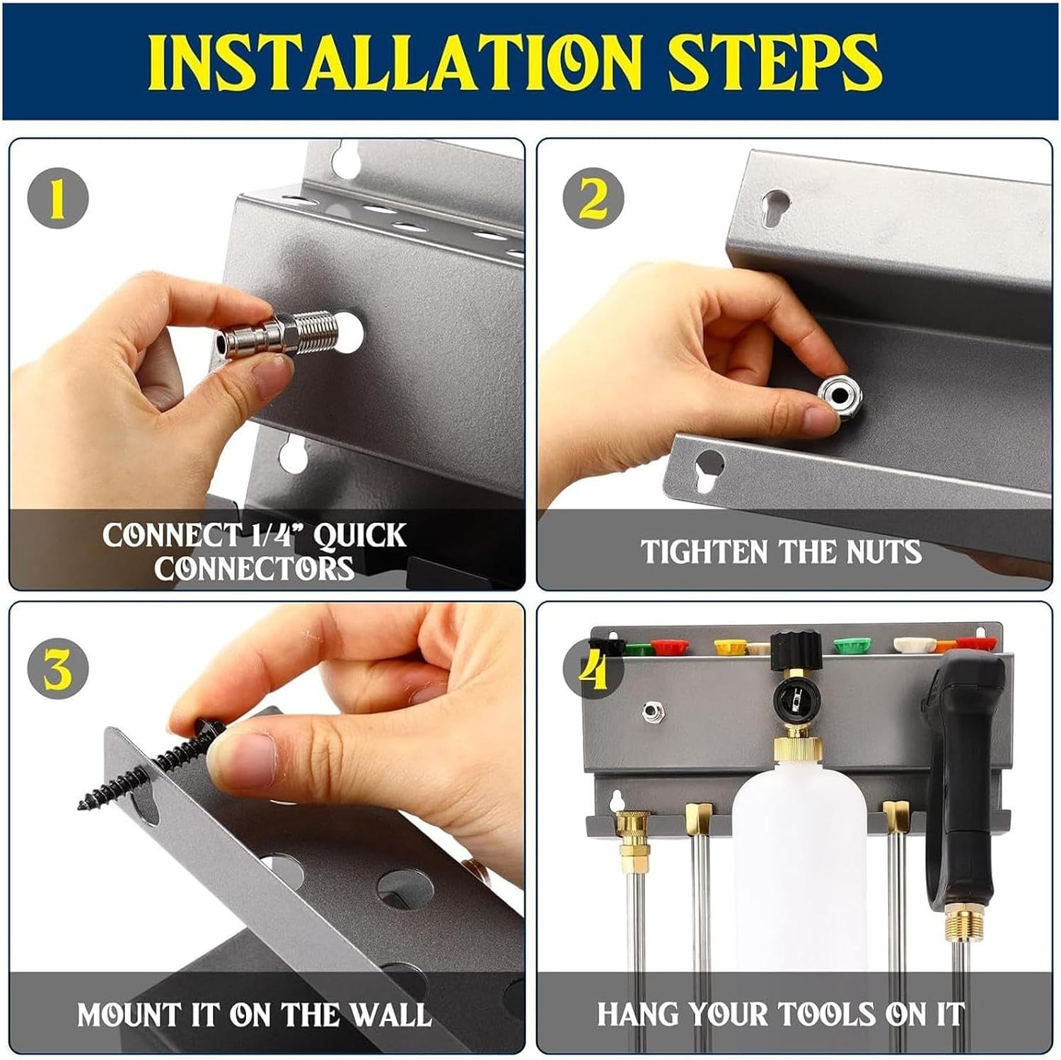  Support De à Mousse, Support De Rangement Mural Pour Lavage De Voiture, Support Mural Pour Outils De Nettoyage Avec Cadre En Métal Solide, Support D'accessoires De Lavage Automatique, Support De
