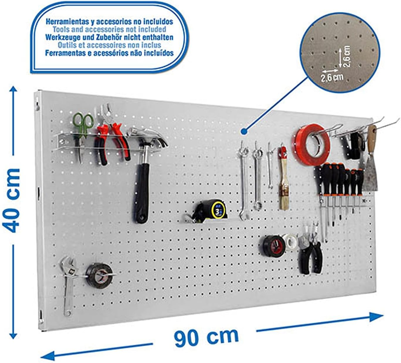  Simon Rack Panneau Mural Perforé Porte Outils, Jeu De 17 Crochets, 900x400 Mm, Galvanisé - Simonwork